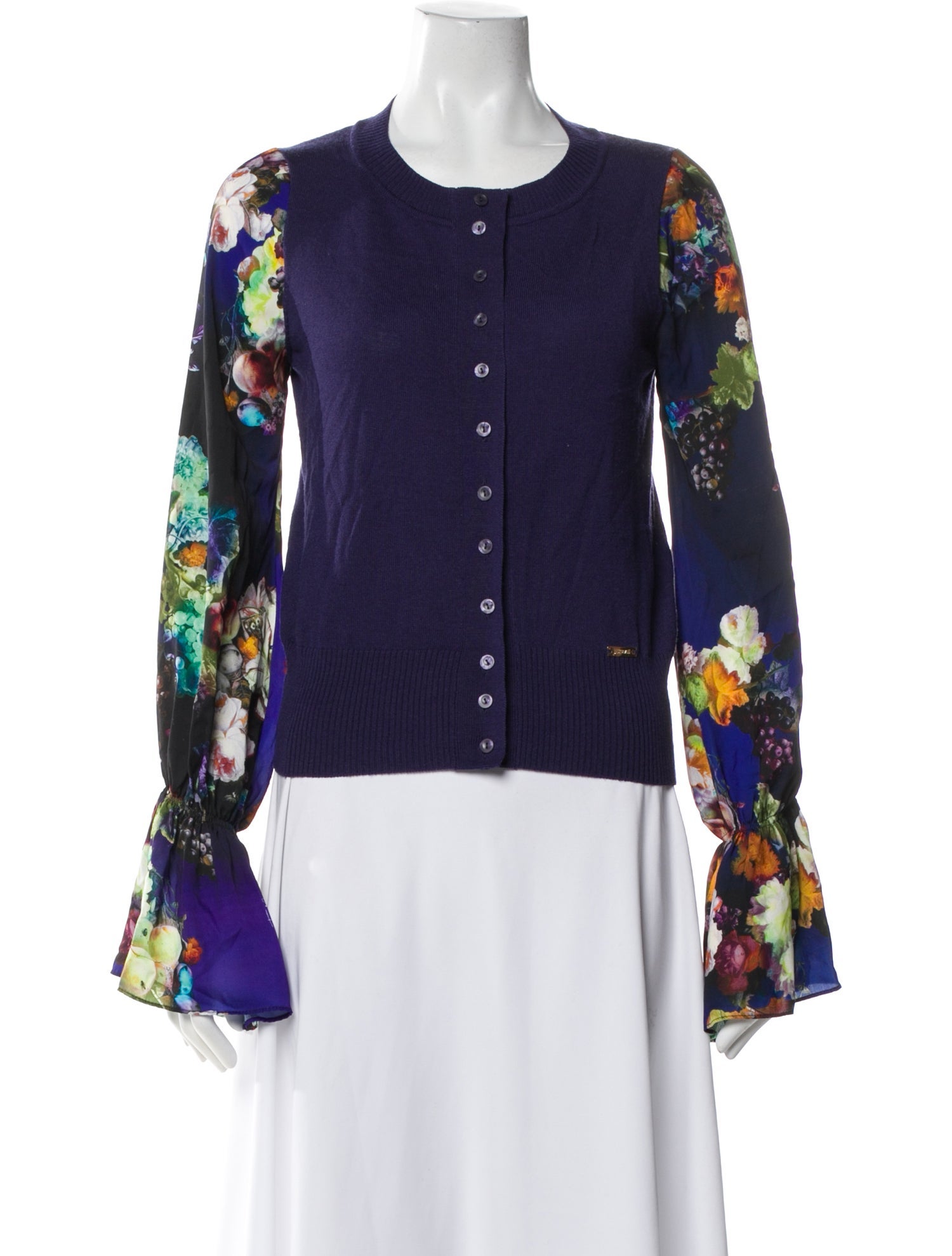 Just Cavalli Virgin Wool Floral Print Sweater