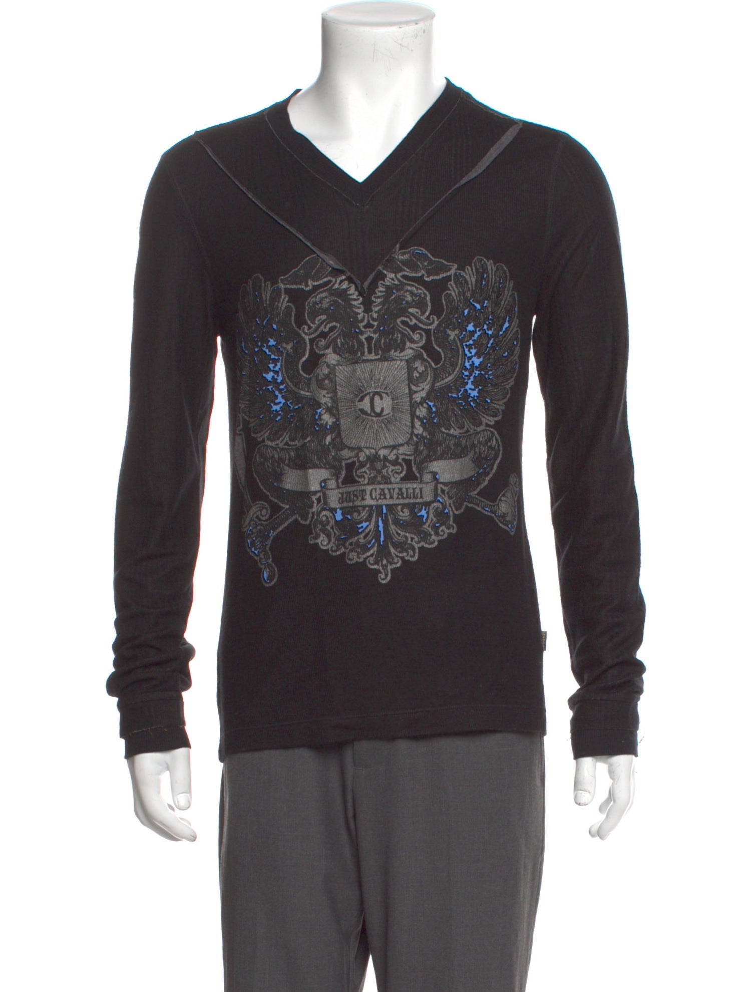 Just Cavalli Graphic Print V-Neck Pullover
