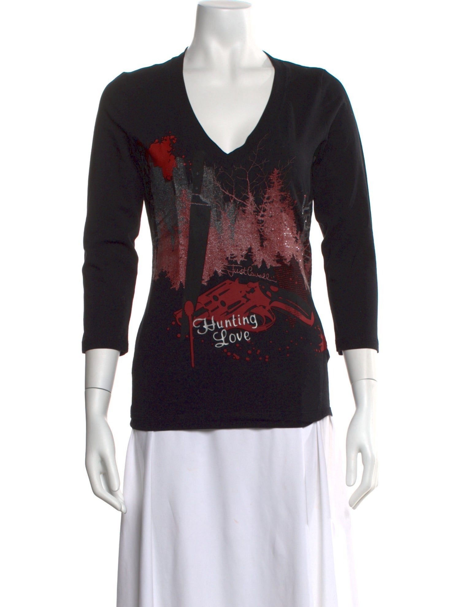 Just Cavalli Graphic Print V-Neck T-Shirt
