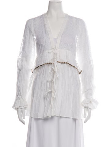 Pre-owned Just Cavalli V-neck Long Sleeve Top In White