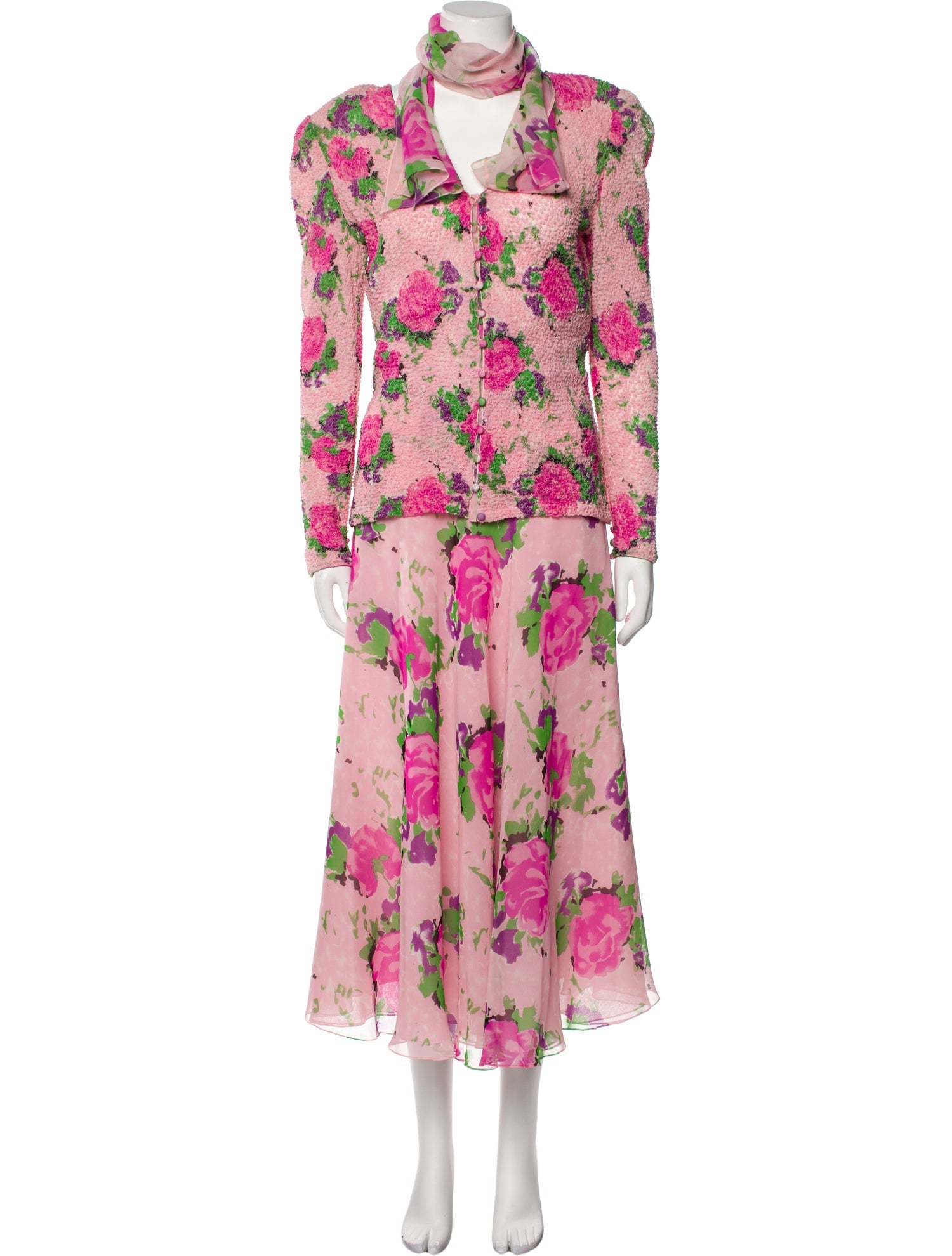 Judy Hornby Printed Pleated Accents Skirt Suit