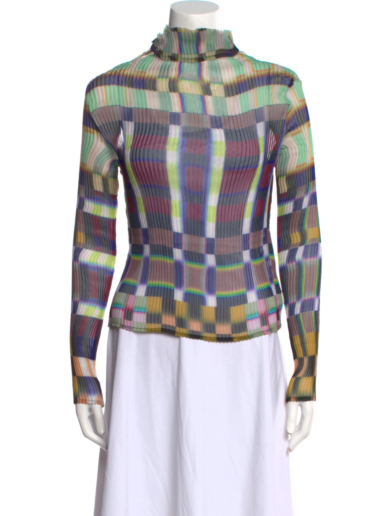 Julia Heuer Plaid Print Turtleneck Blouse