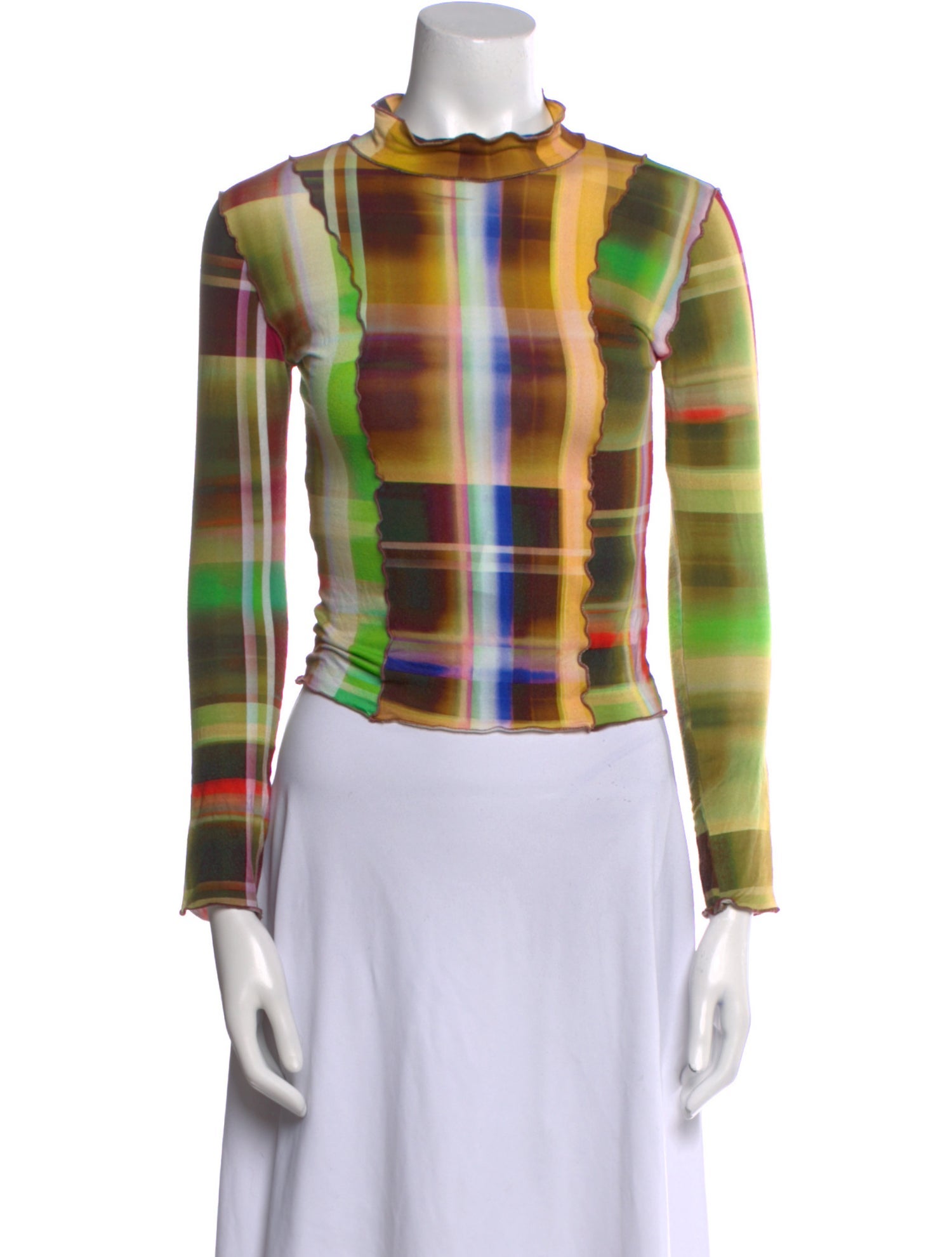Julia Heuer Plaid Print Mock Neck Top