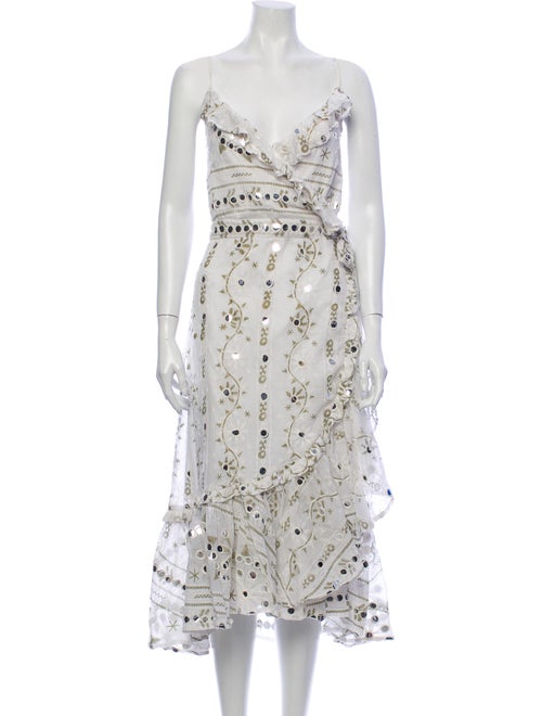 Juliet Dunn Lace Pattern Midi Length Dress White