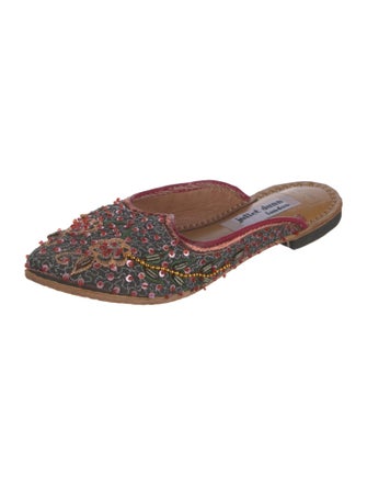 Juliet Dunn Floral Print Sequin Embellishments Mules