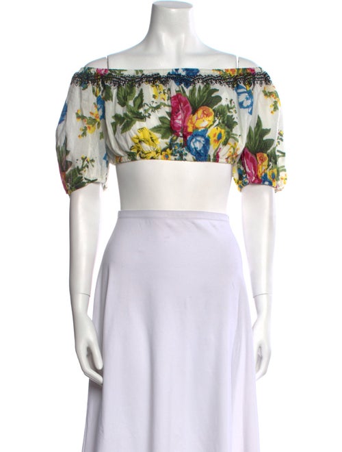Juliet Dunn Floral Print Off-The-Shoulder Crop Top