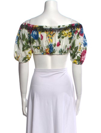 Juliet Dunn Floral Print Off-The-Shoulder Crop Top