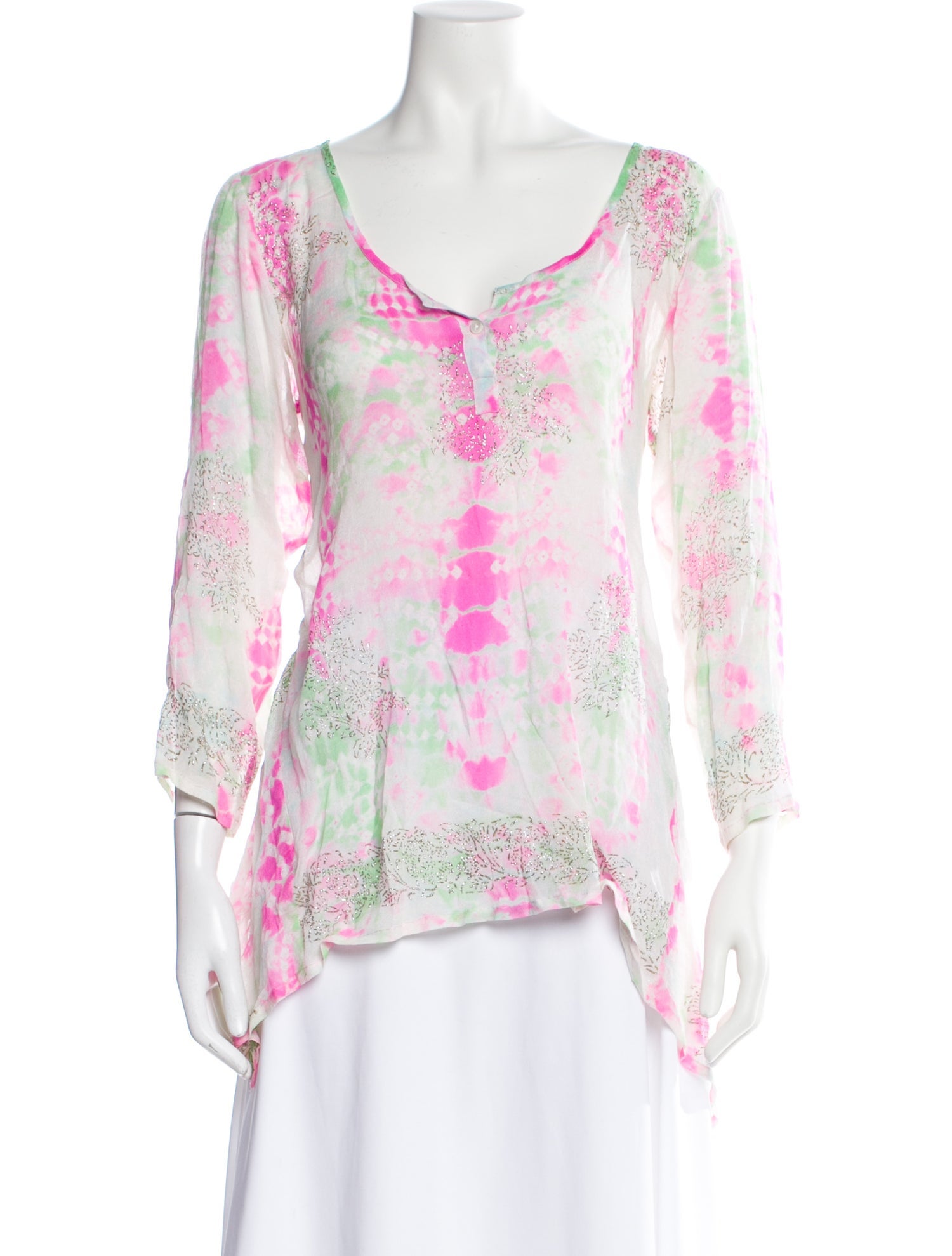 Juliet Dunn Silk Floral Print Blouse