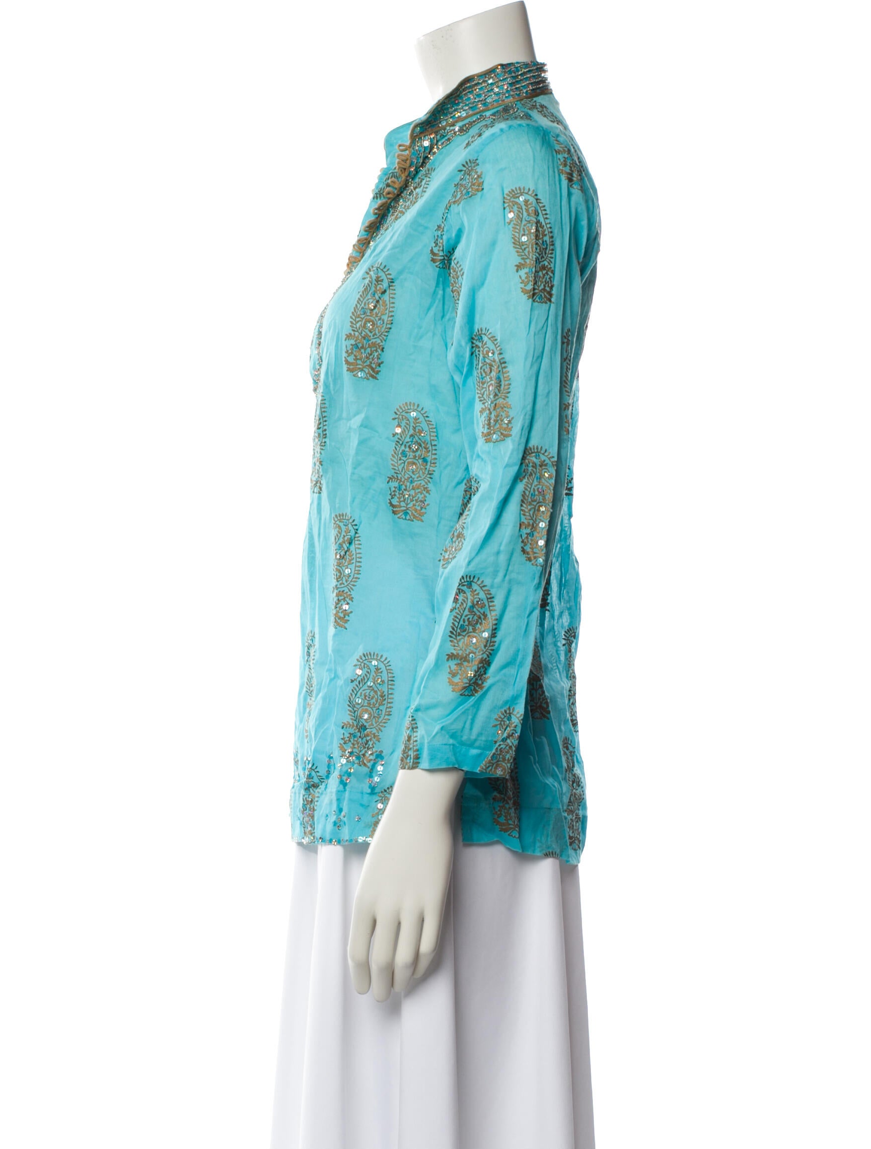 Juliet Dunn Paisley Print V-Neck Blouse