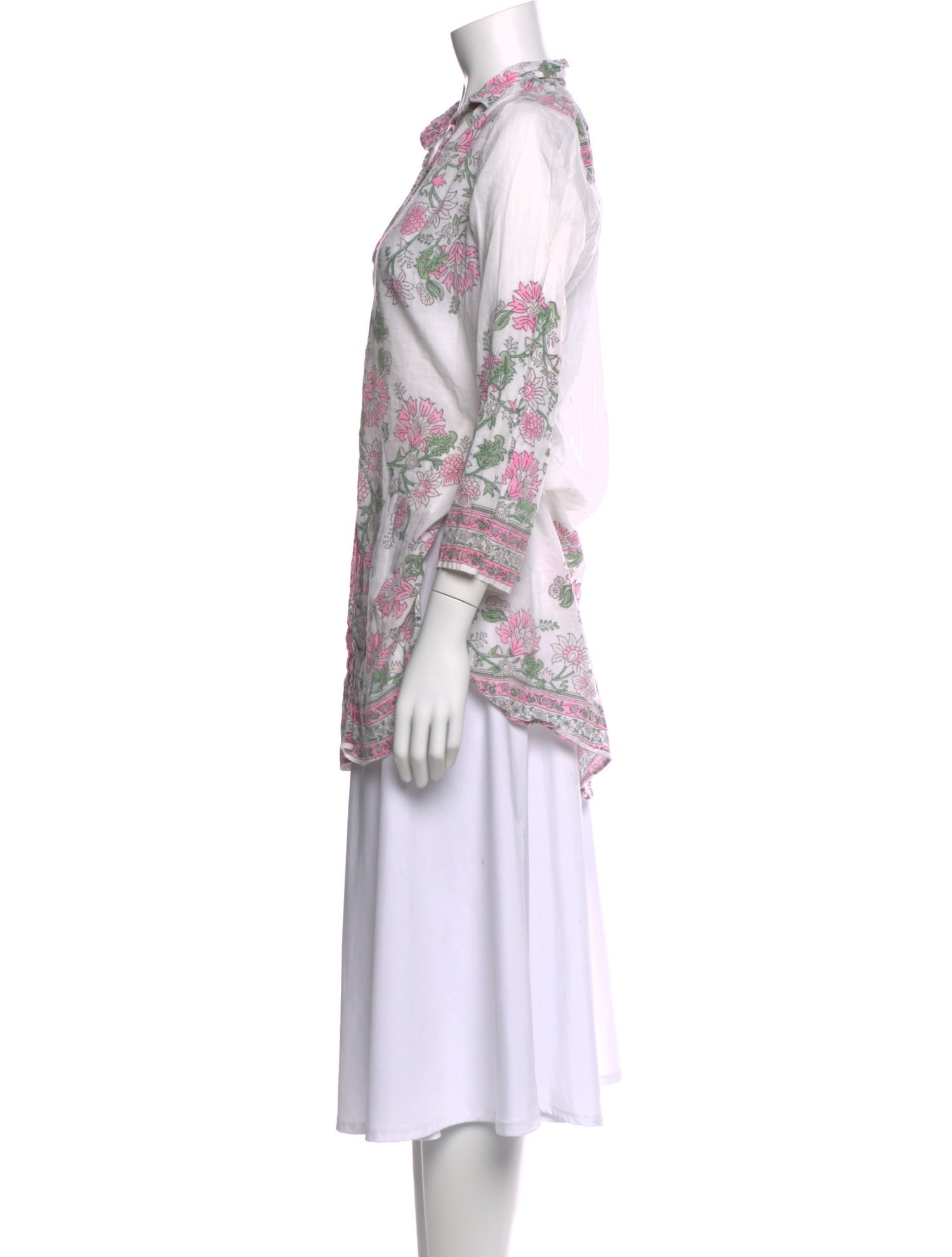 Juliet Dunn Floral Print Three-Quarter Sleeve Button-Up Top