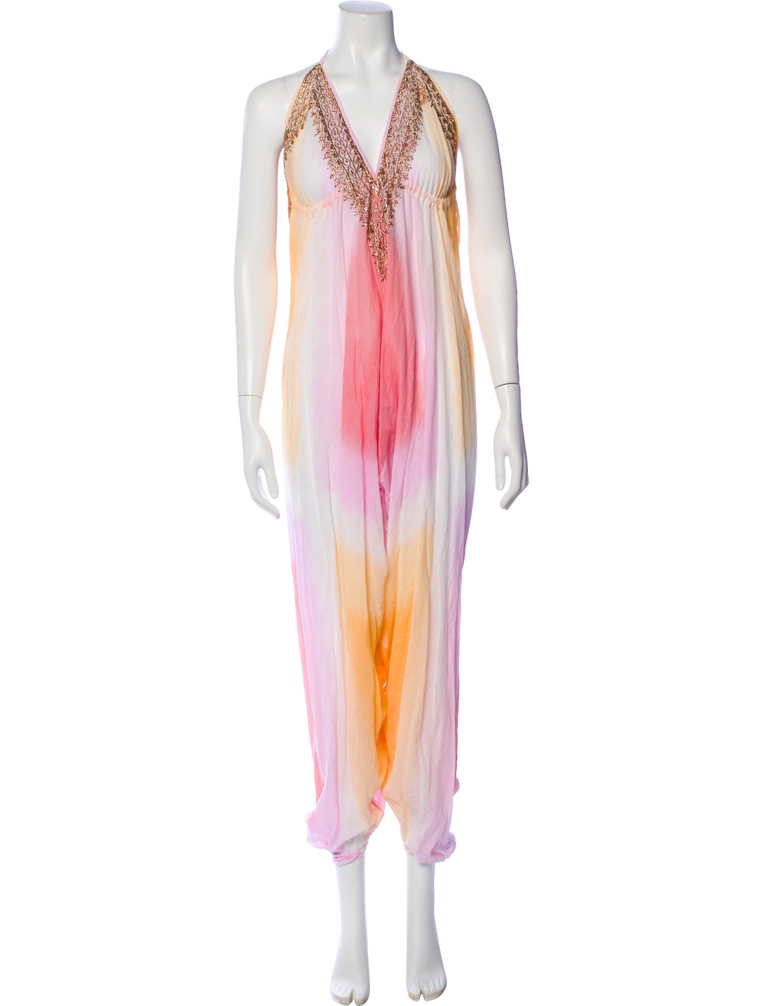Juliet Dunn Printed V-Neck Jumpsuit