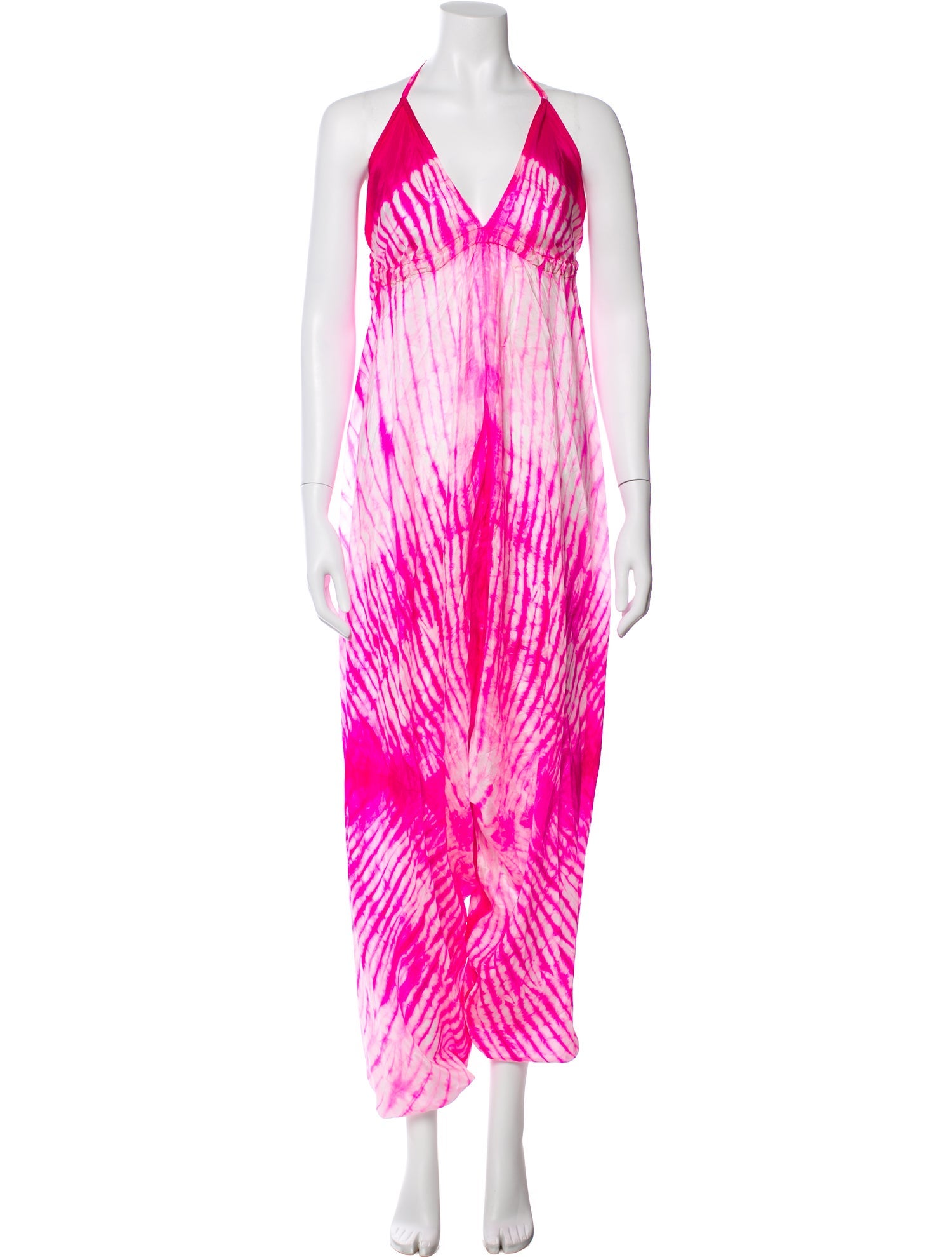 Juliet Dunn Silk Tie-Dye Print Jumpsuit