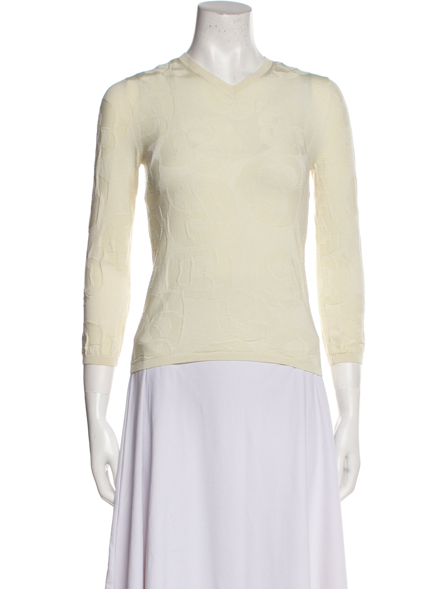 Jil Sander Navy Silk V-Neck Sweater