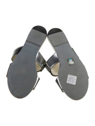 Jil Sander Navy Leather Scalloped Accent Slides