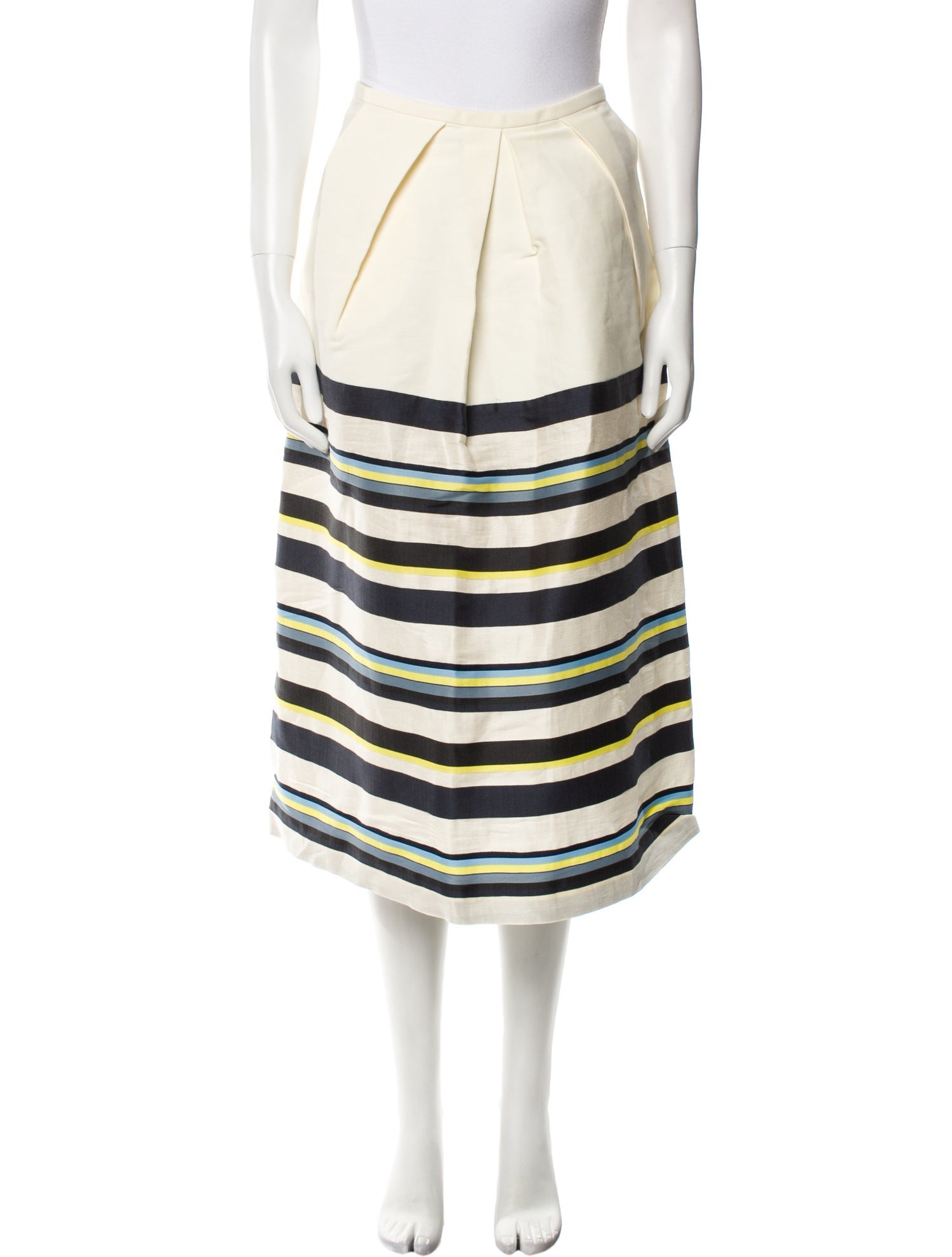 Jil Sander Navy Striped Midi Length Skirt