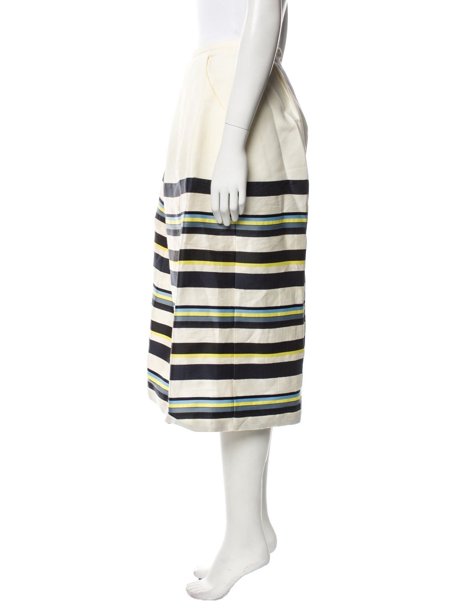 Jil Sander Navy Striped Midi Length Skirt