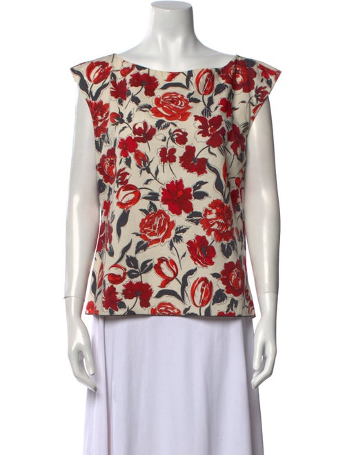 Jil Sander Navy Floral Print Bateau Neckline Blouse
