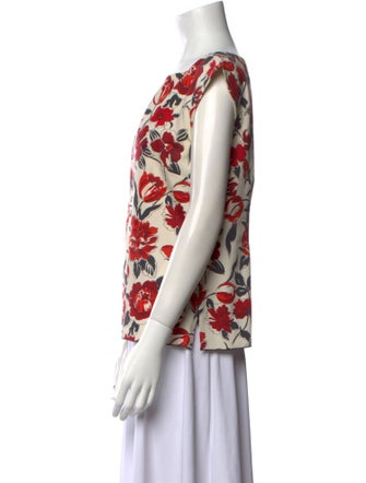 Jil Sander Navy Floral Print Bateau Neckline Blouse