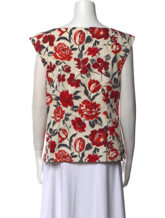 Jil Sander Navy Floral Print Bateau Neckline Blouse