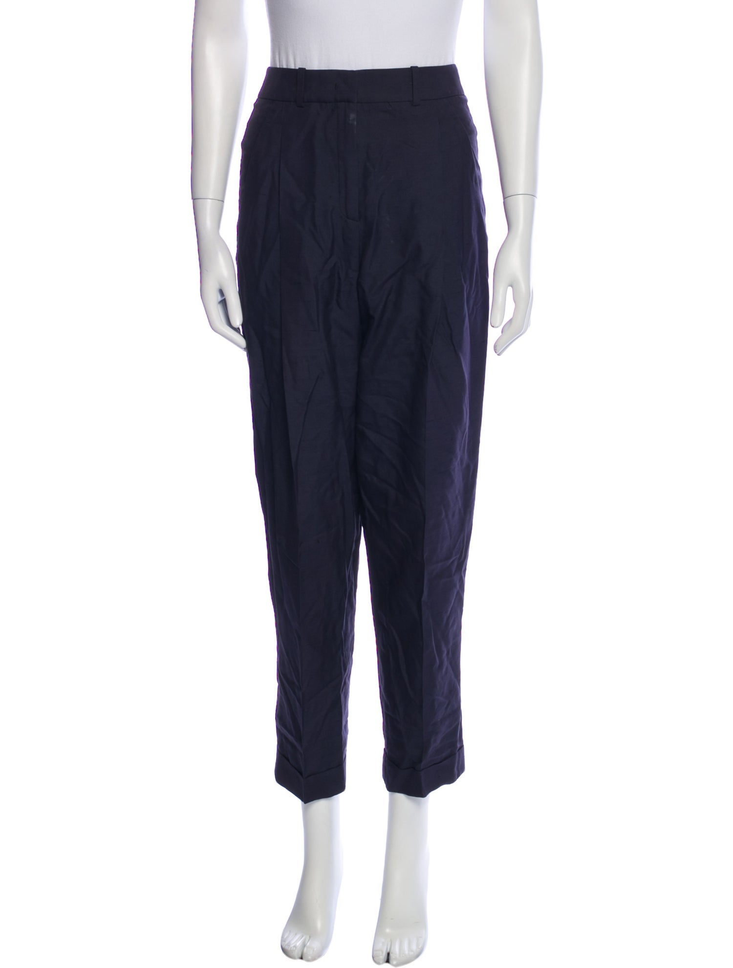 Jil Sander Navy Silk Straight Leg Pants