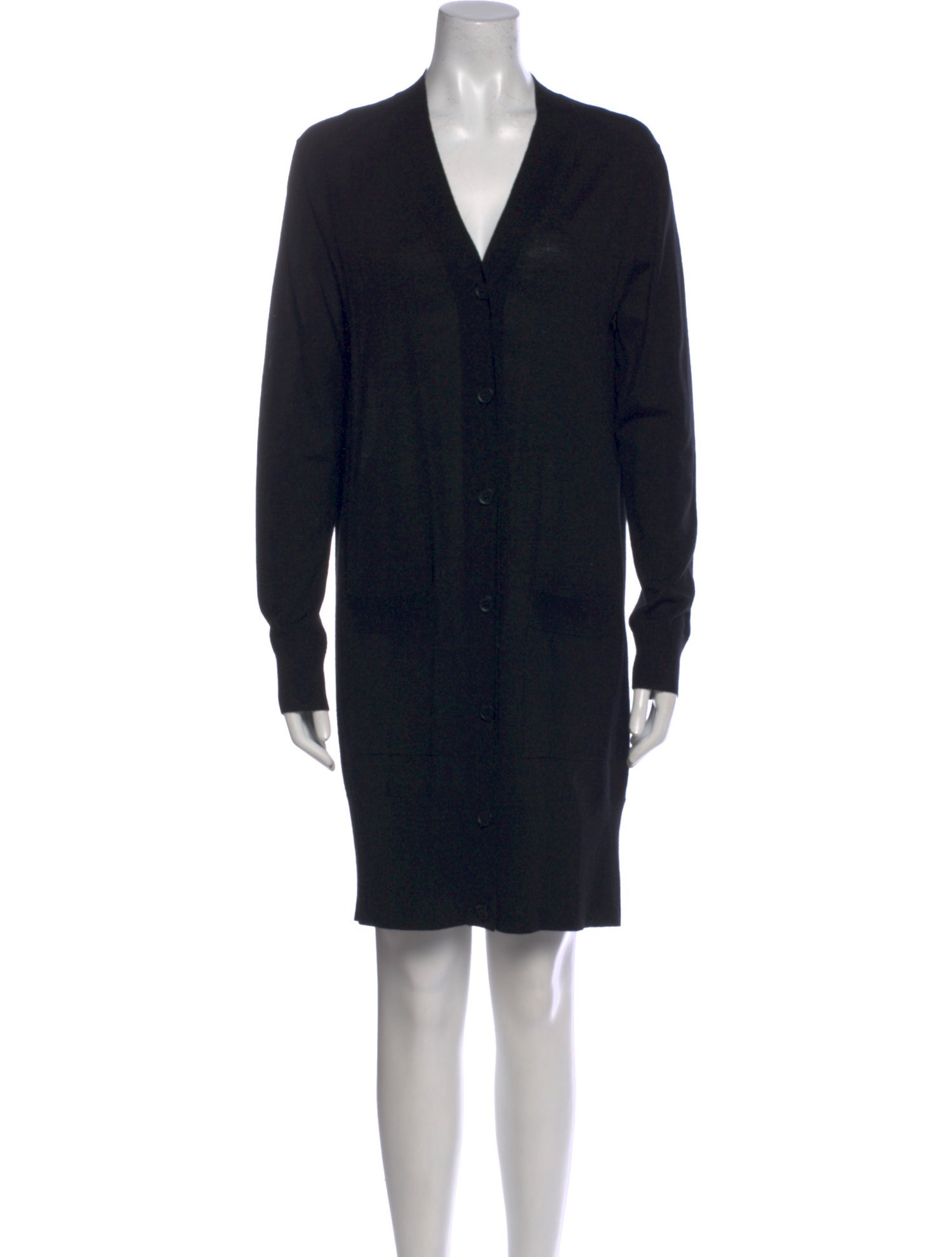 Jil Sander Navy Wool V-Neck Sweater