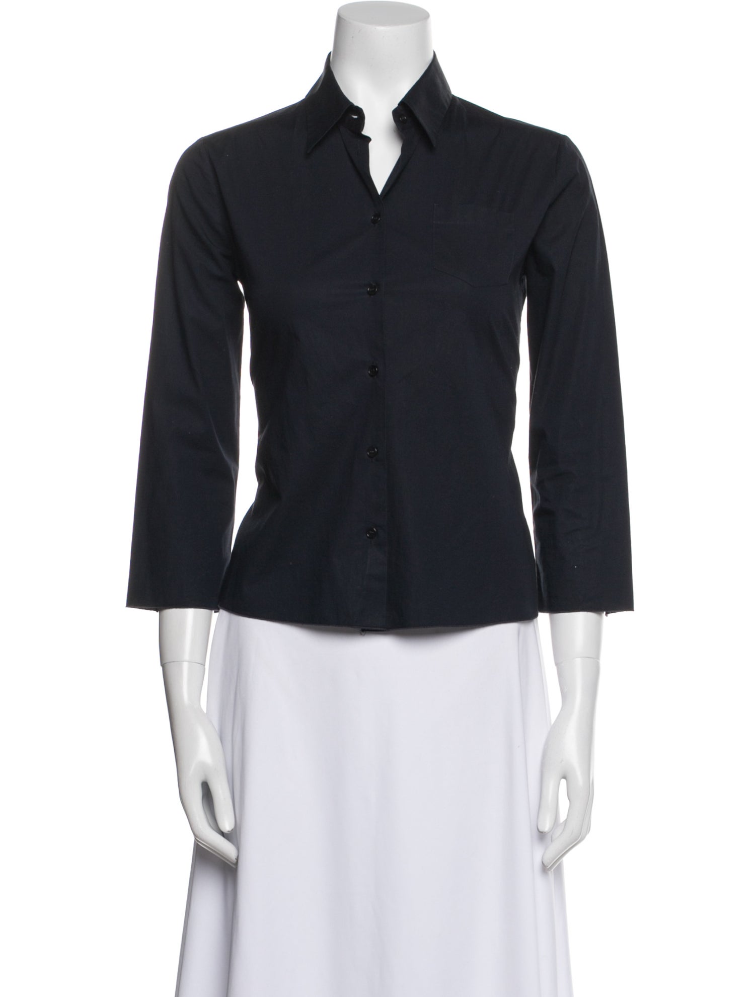 Jil Sander Navy Three-Quarter Sleeve Button-Up Top
