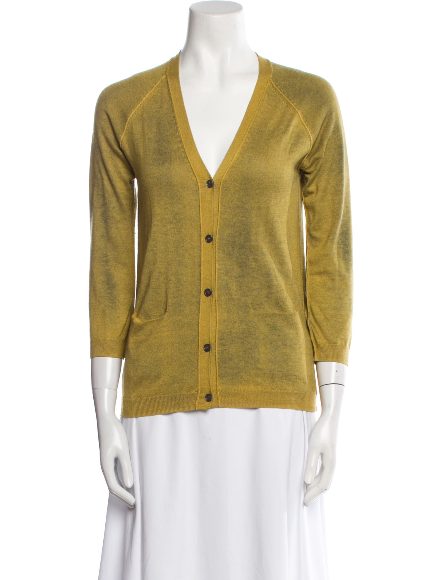 Jil Sander Navy Silk V-Neck Sweater