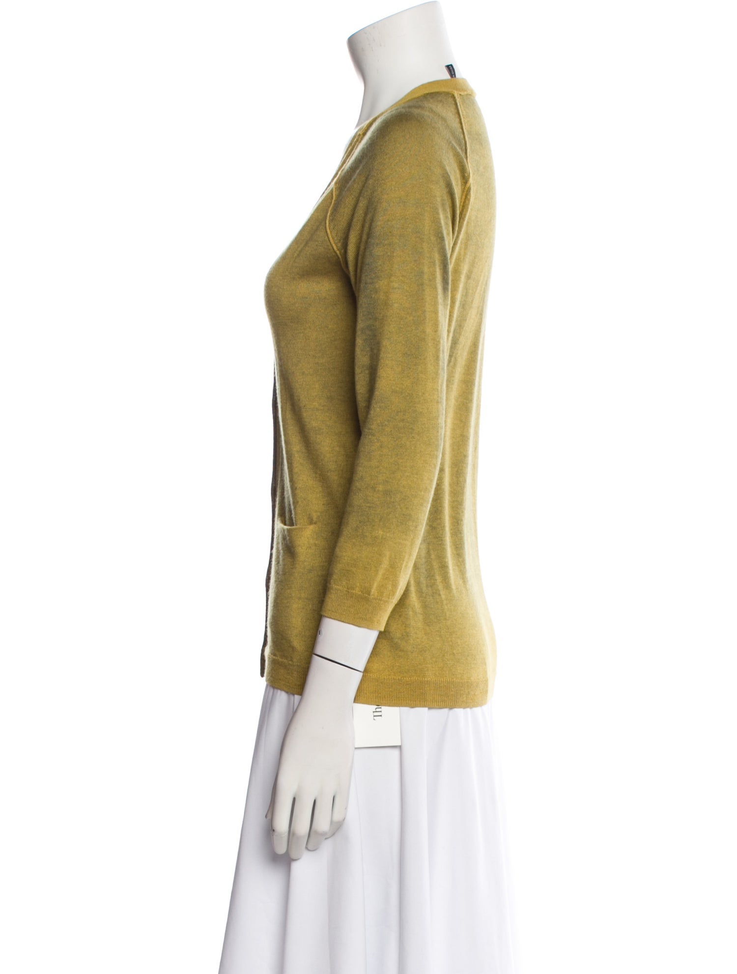 Jil Sander Navy Silk V-Neck Sweater