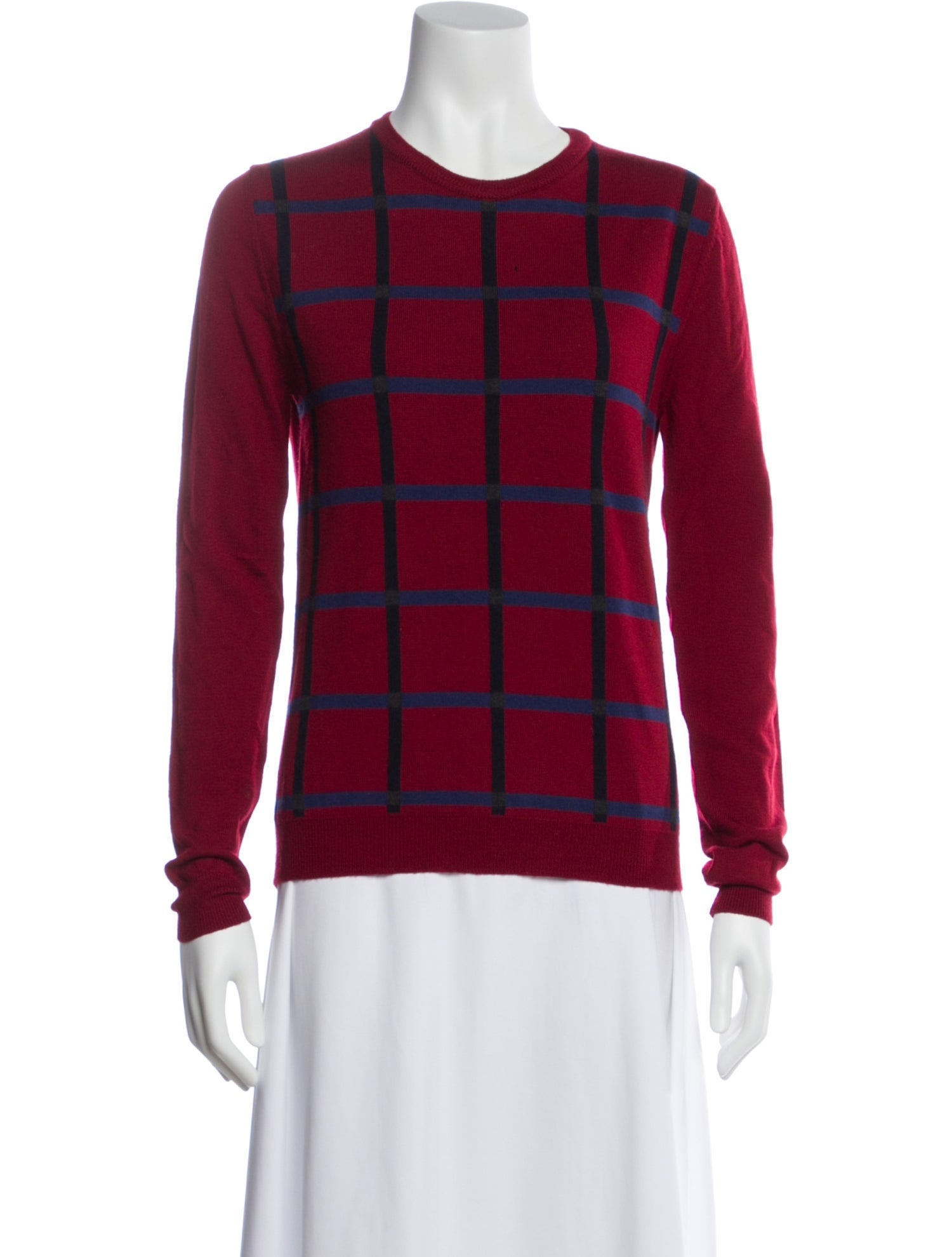 Jil Sander Navy Wool Plaid Print Sweater