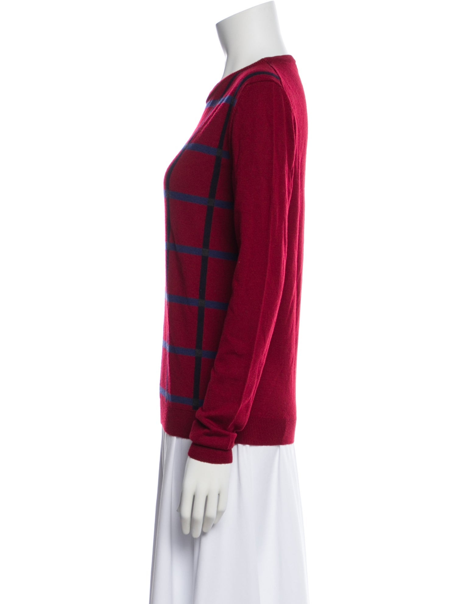 Jil Sander Navy Wool Plaid Print Sweater