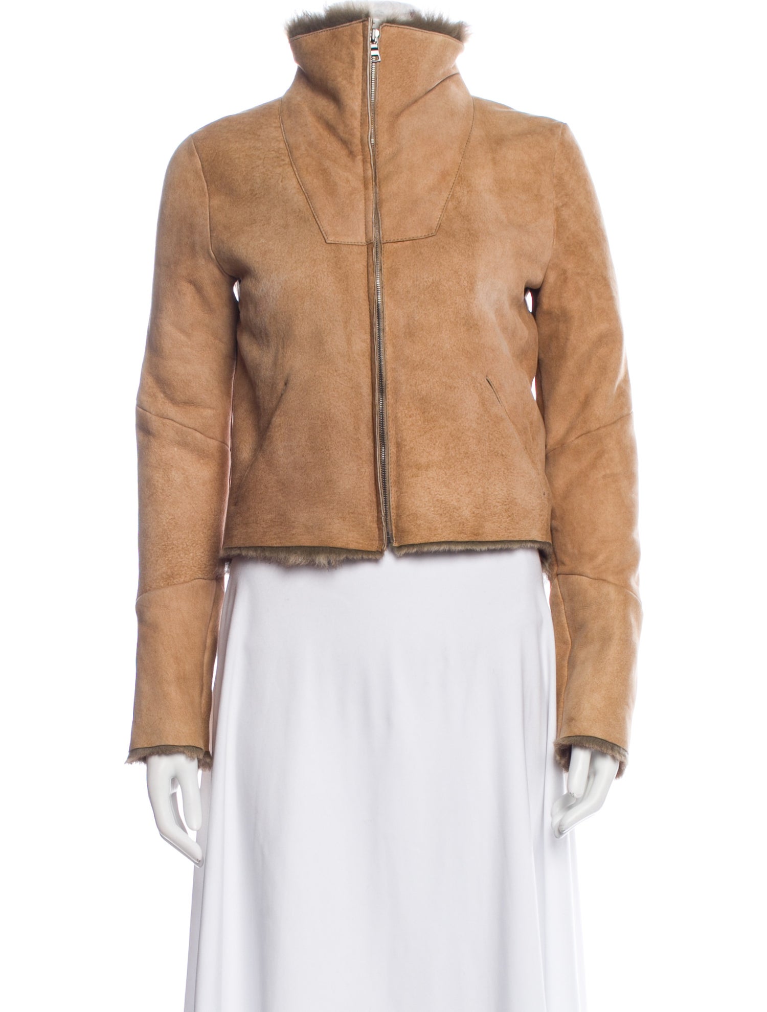 Jil Sander Navy Leather Faux Fur Jacket