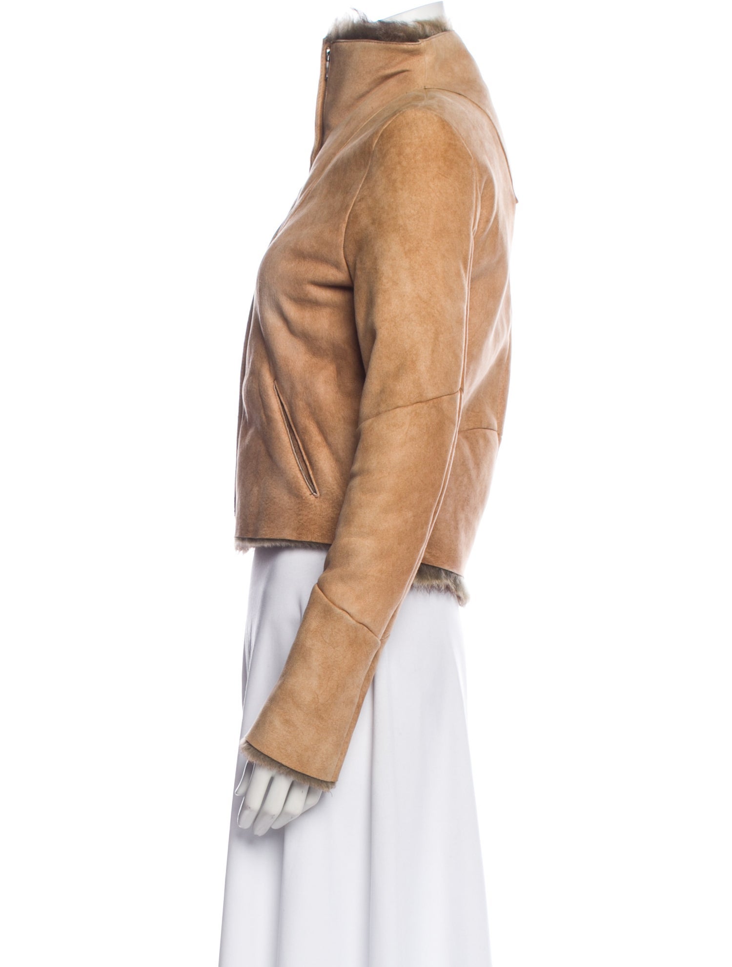 Jil Sander Navy Leather Faux Fur Jacket