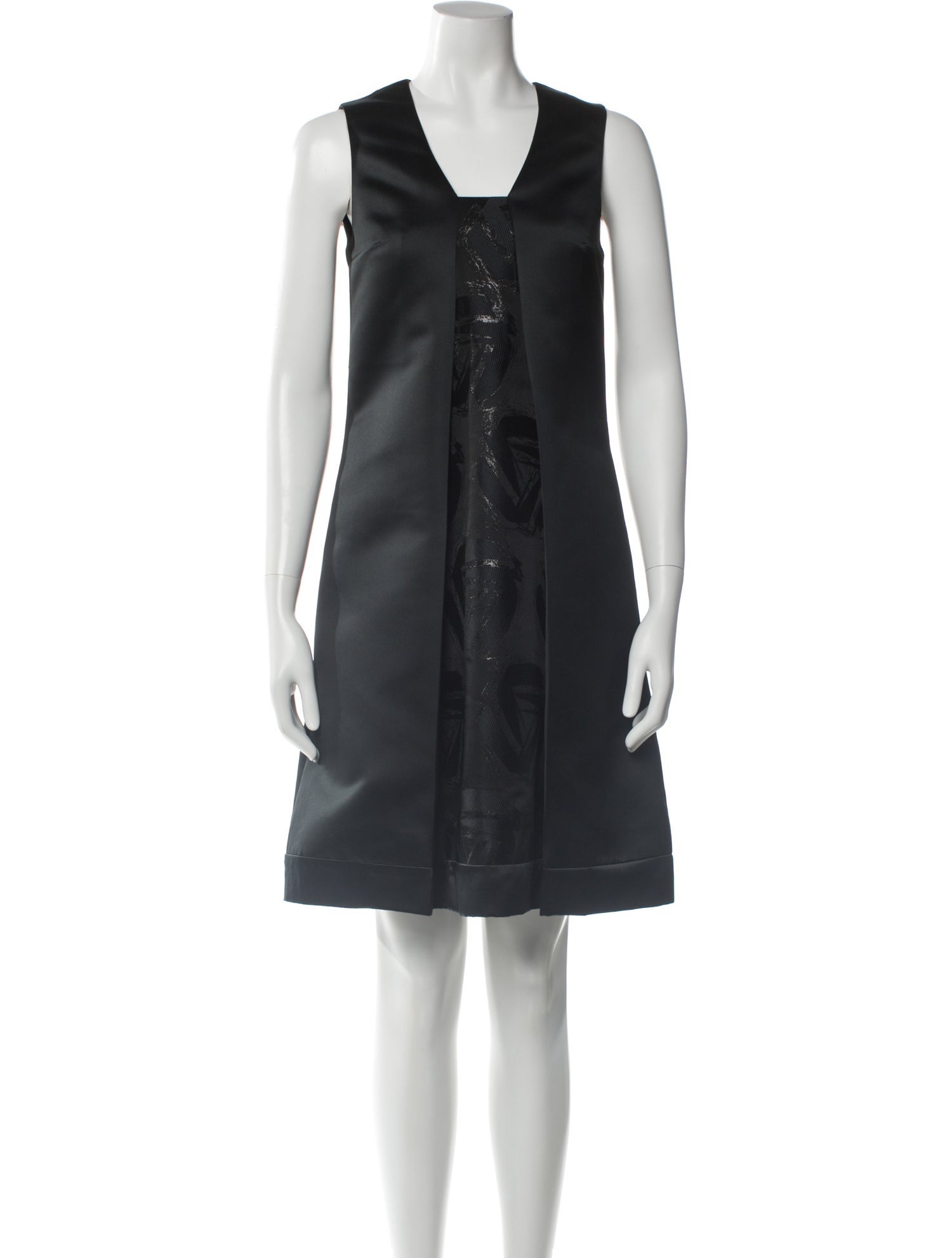 Jil Sander Navy Square Neckline Knee-Length Dress