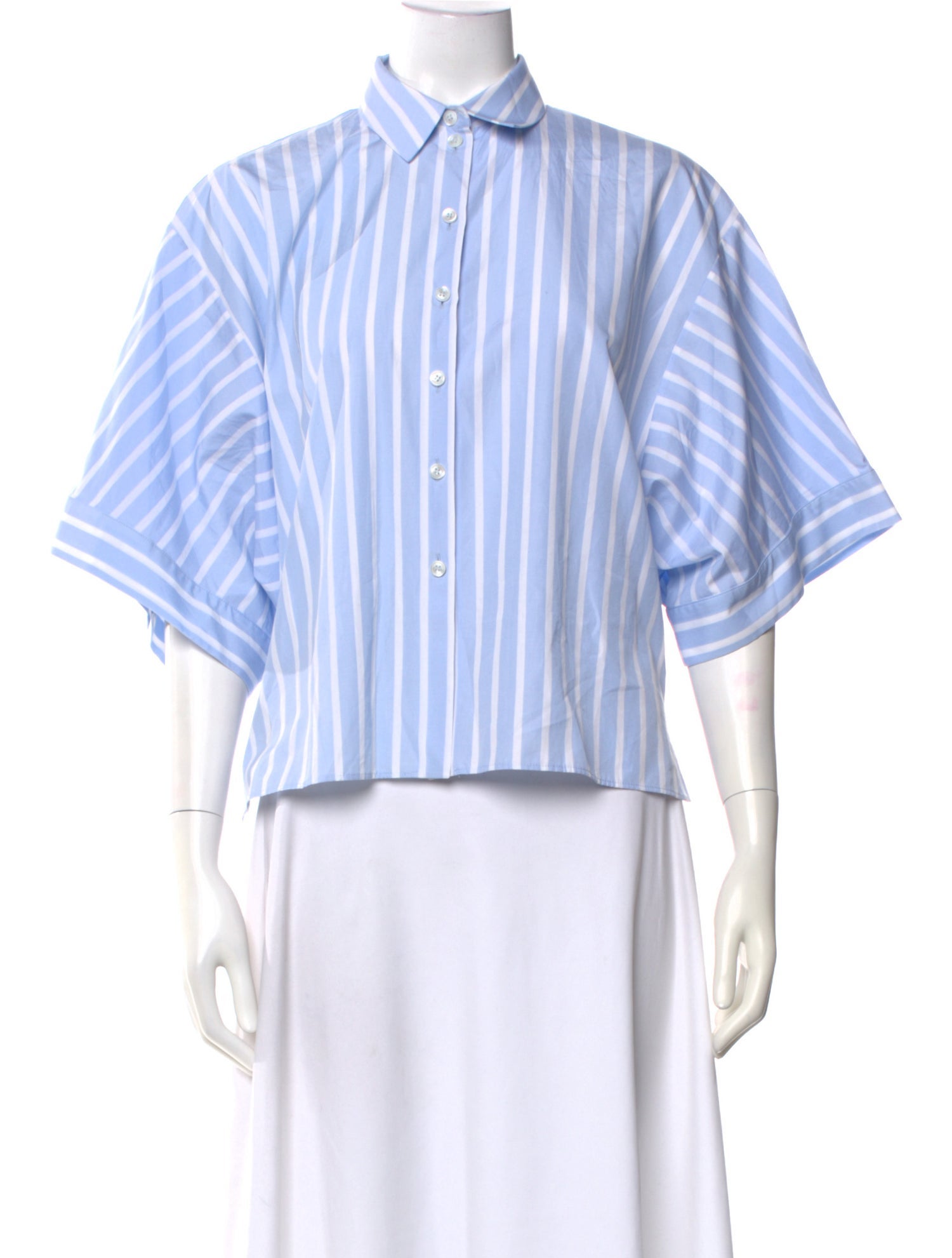 Jil Sander Navy Striped Short Sleeve Blouse