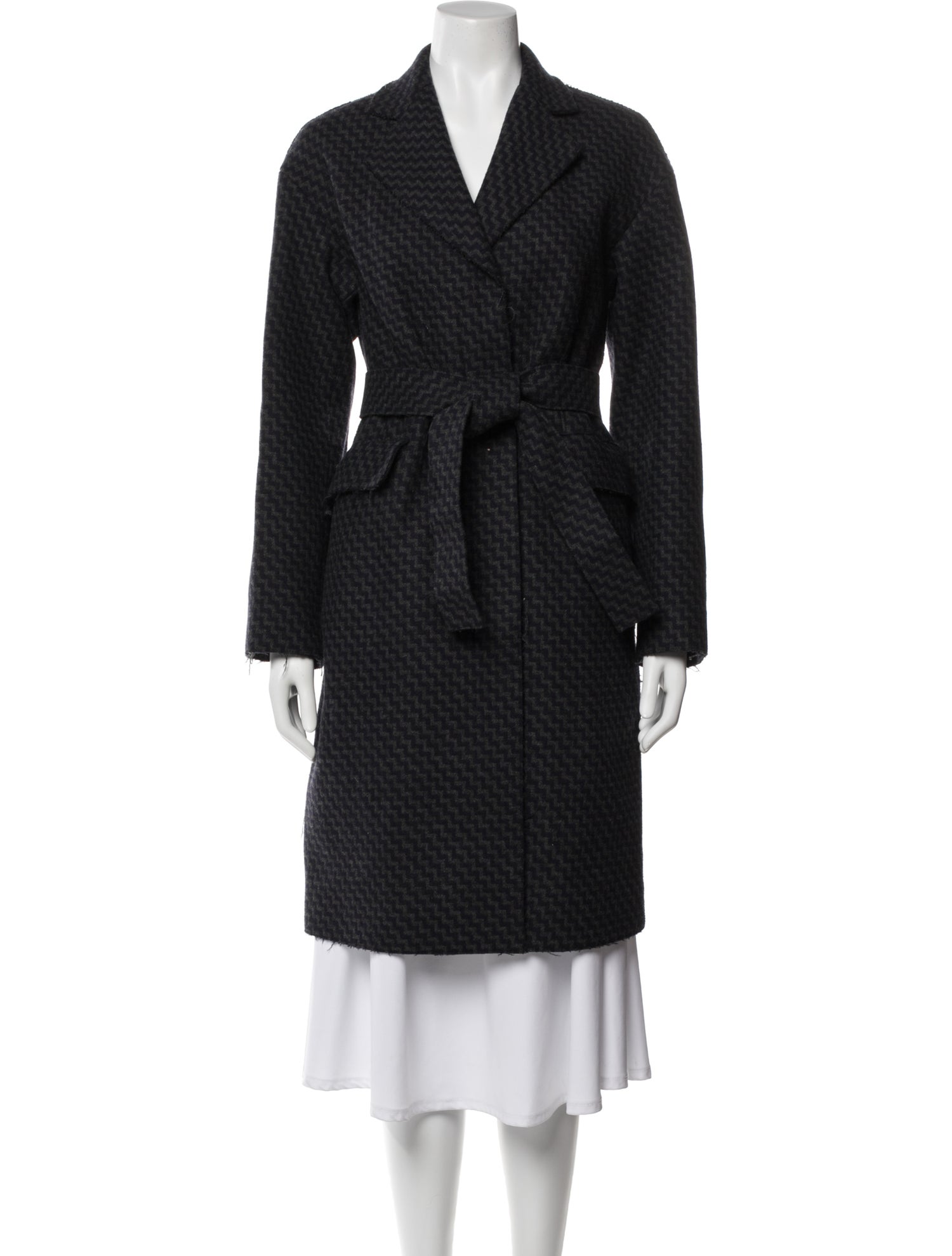 Jil Sander Navy Virgin Wool Tweed Pattern Coat