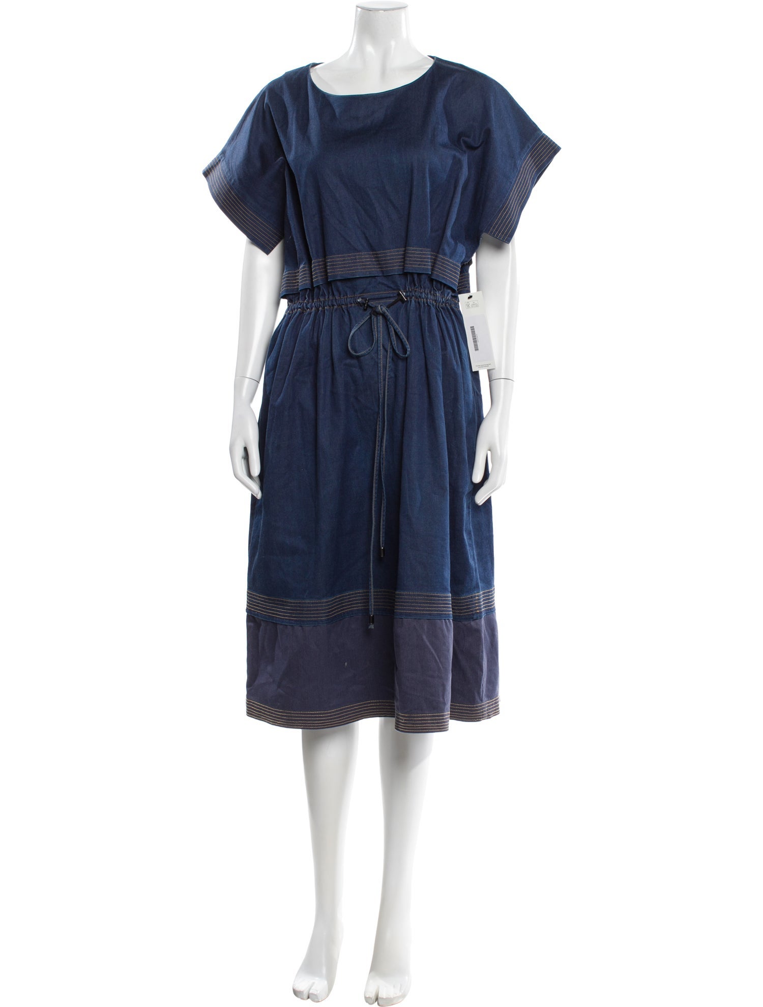 Jil Sander Navy Scoop Neck Midi Length Dress