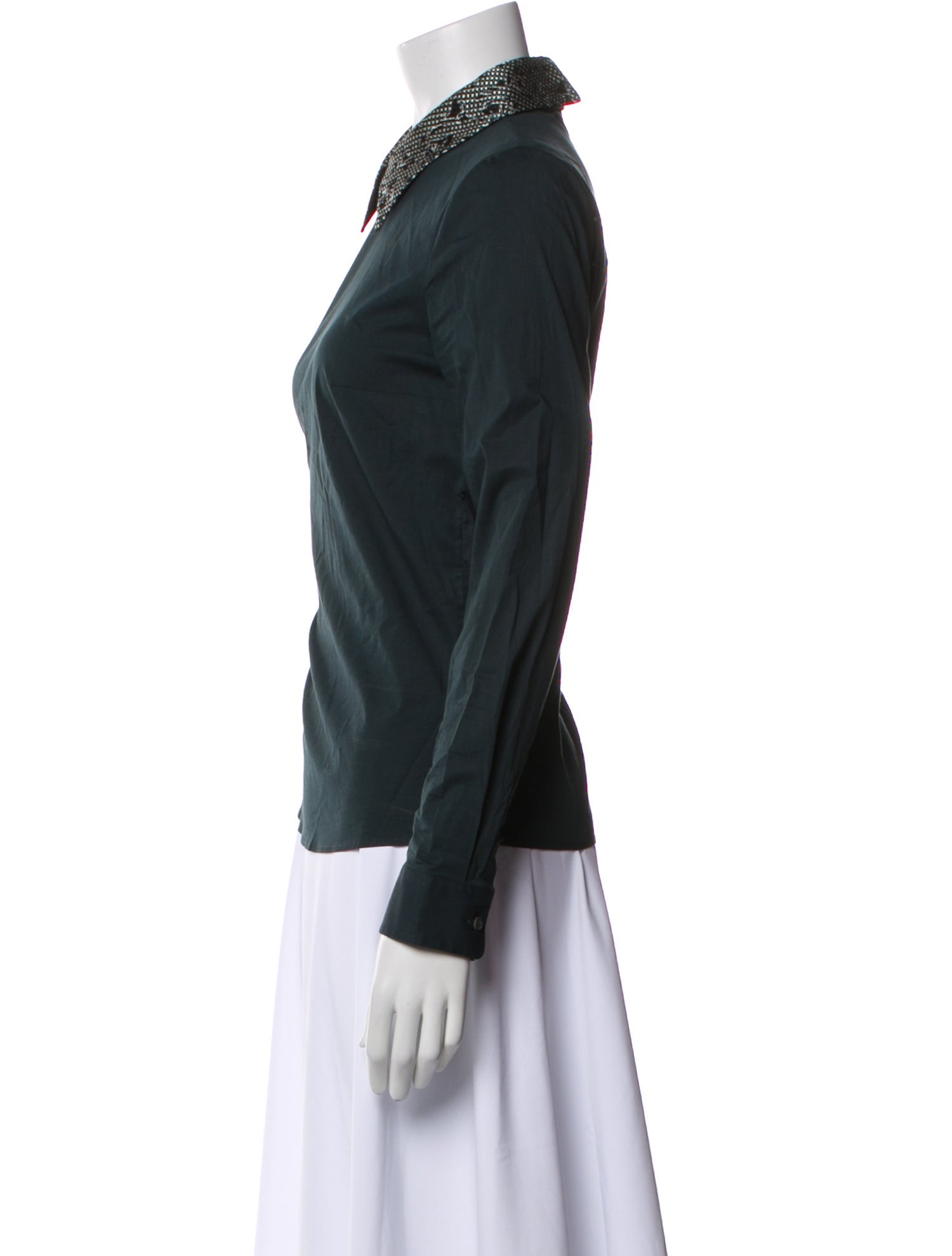 Jil Sander Navy Tweed Pattern Long Sleeve Top