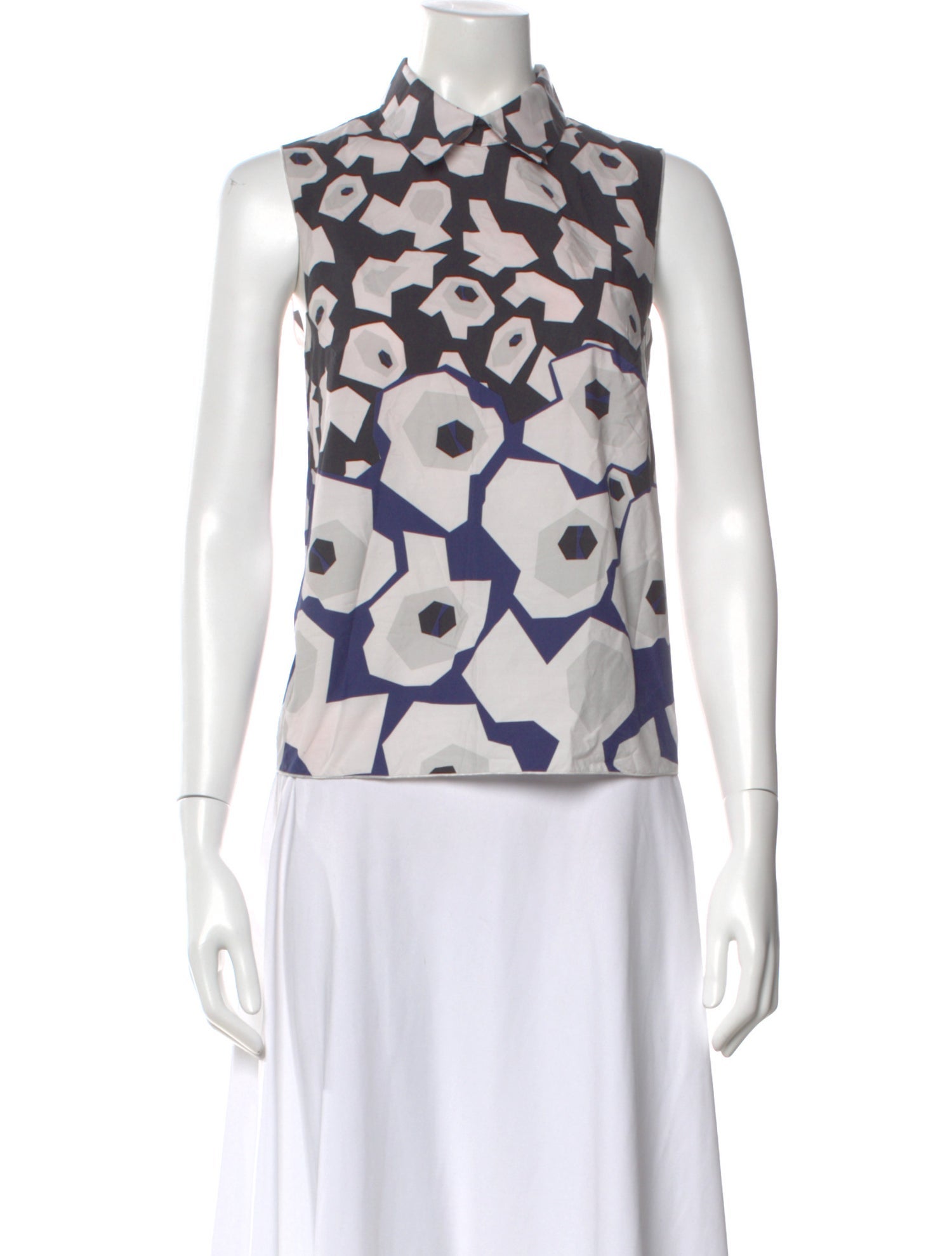 Jil Sander Navy Patterned Sleeveless Top