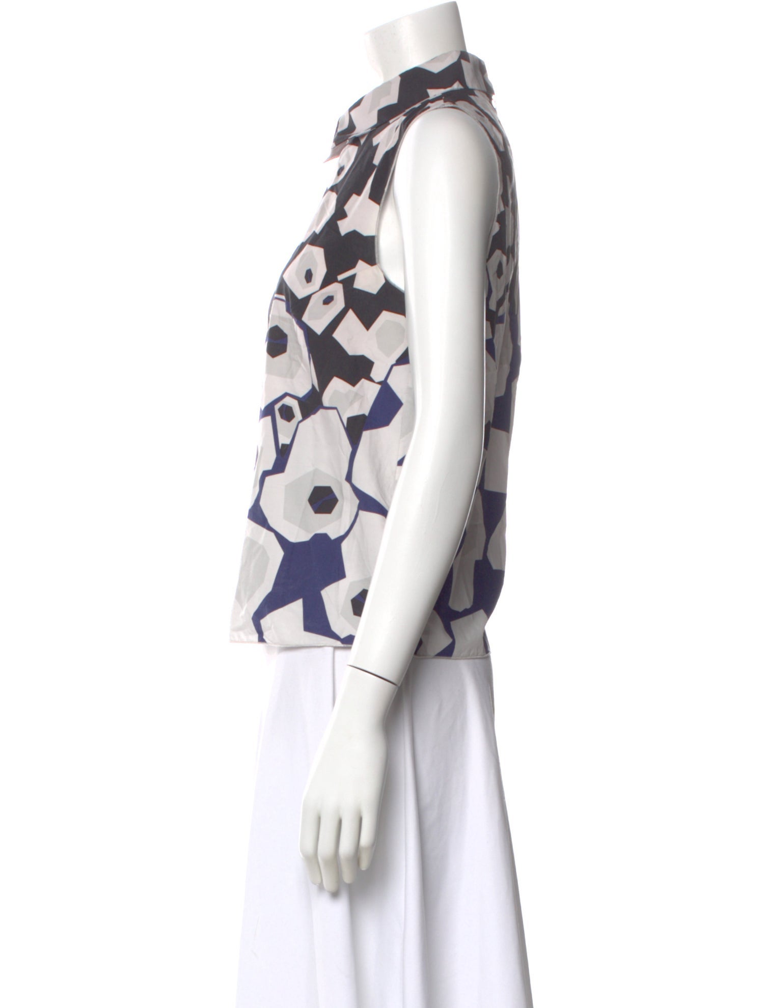 Jil Sander Navy Patterned Sleeveless Top
