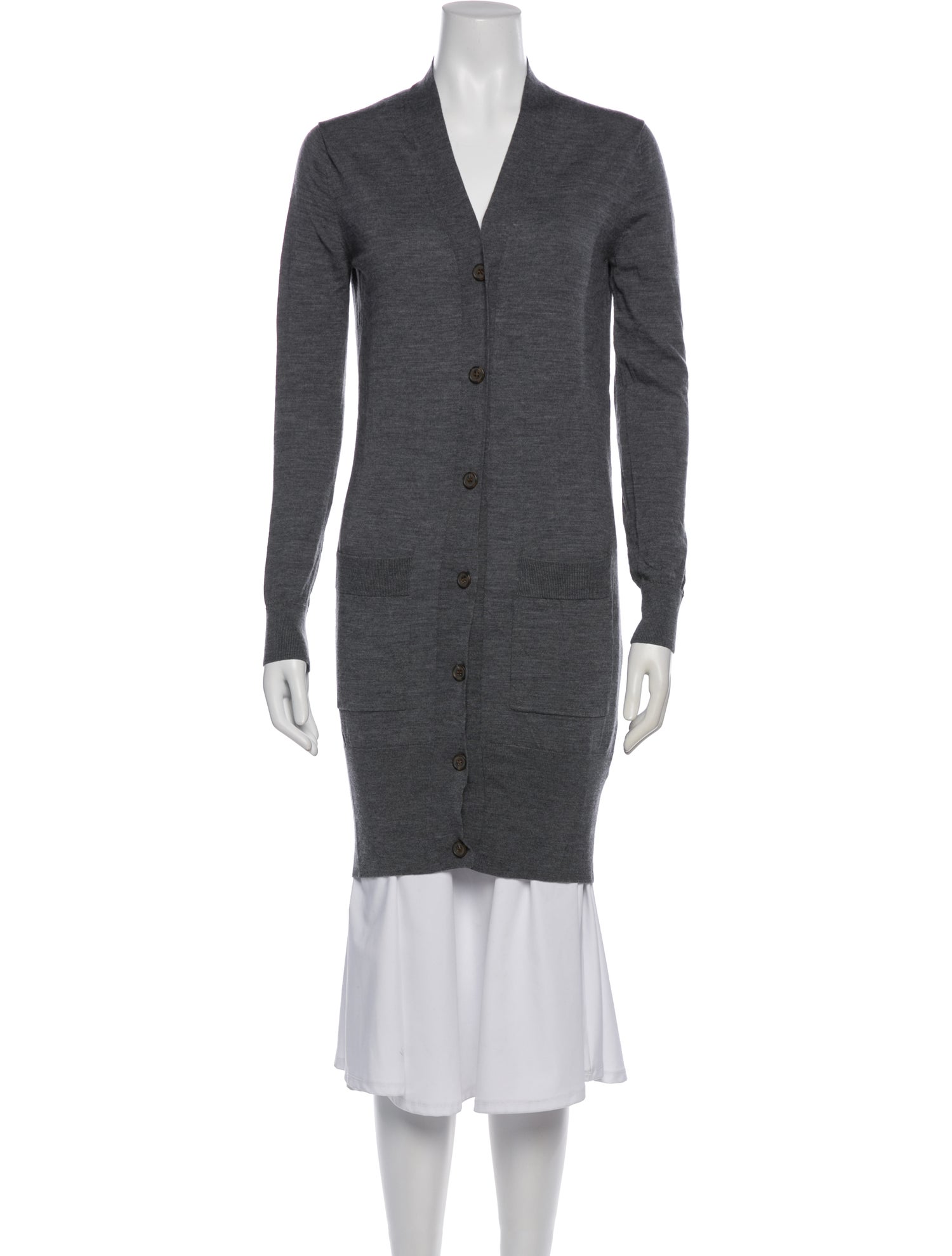 Jil Sander Navy Wool V-Neck Sweater