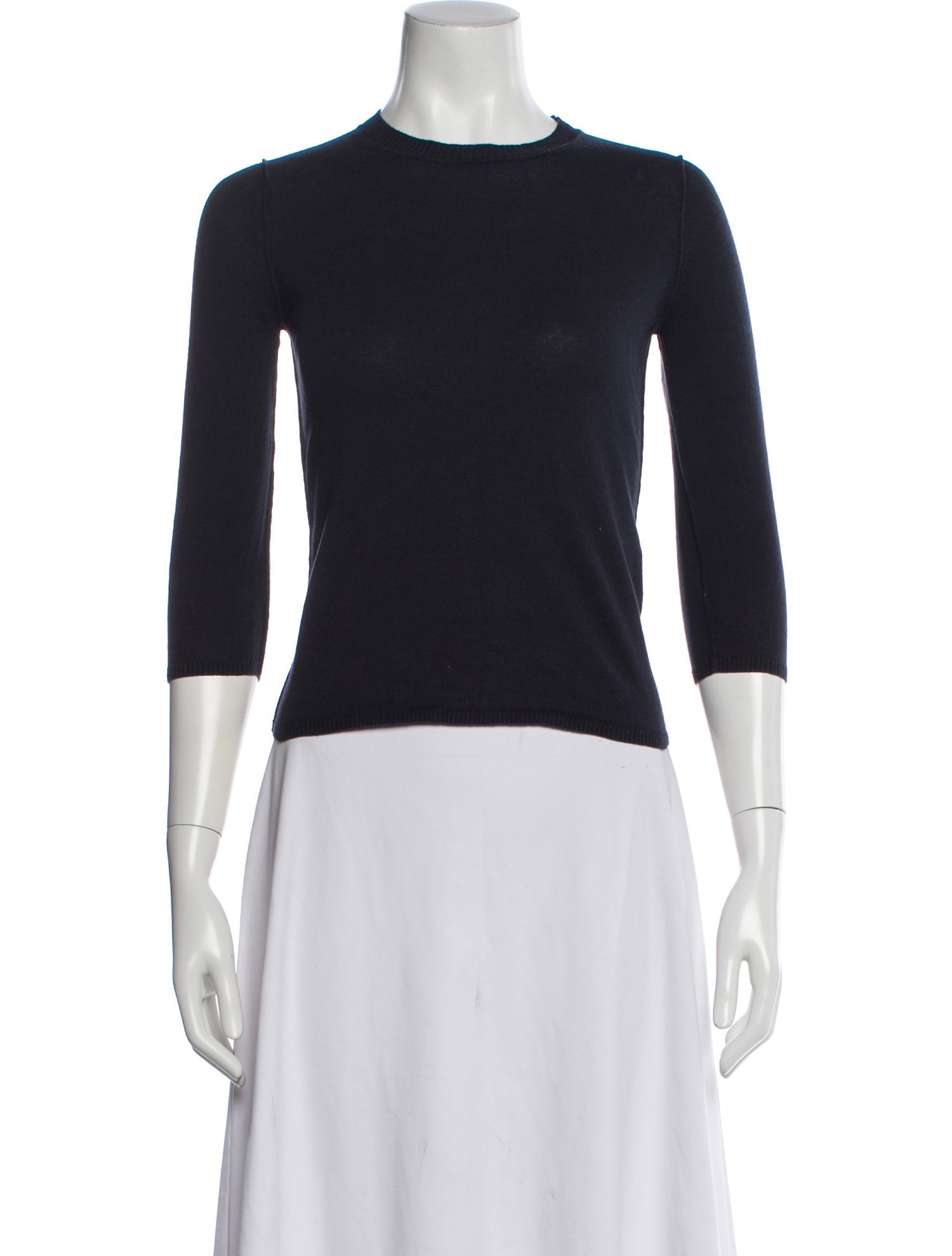 Jil Sander Navy Silk Crew Neck Top