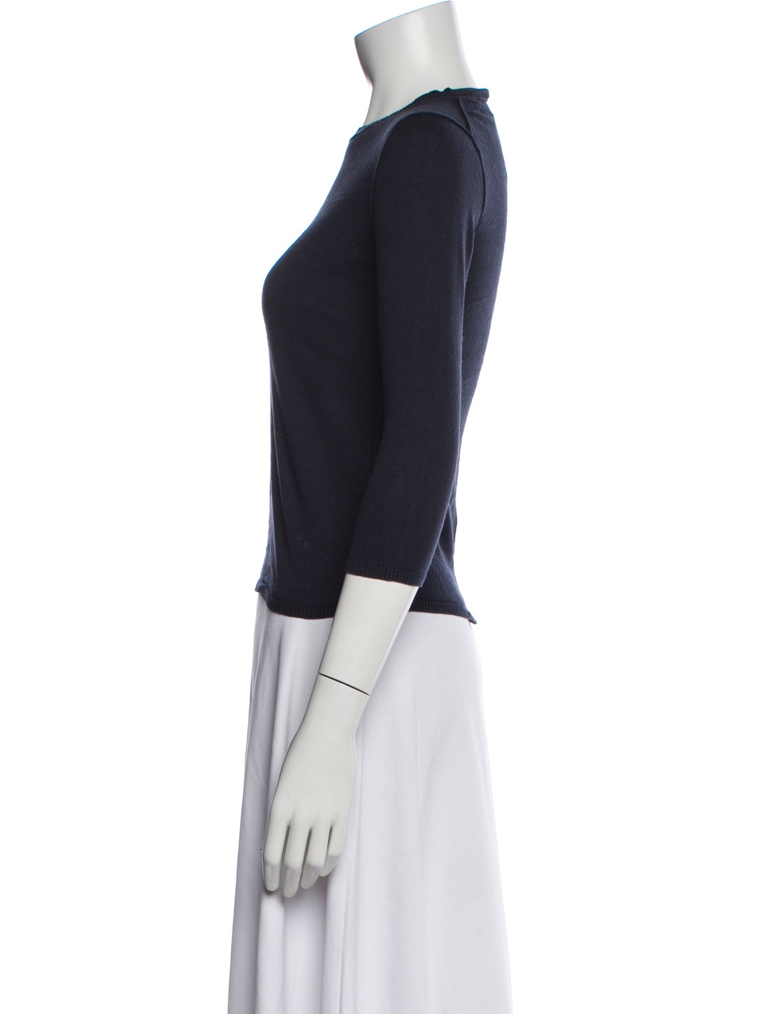 Jil Sander Navy Silk Crew Neck Top