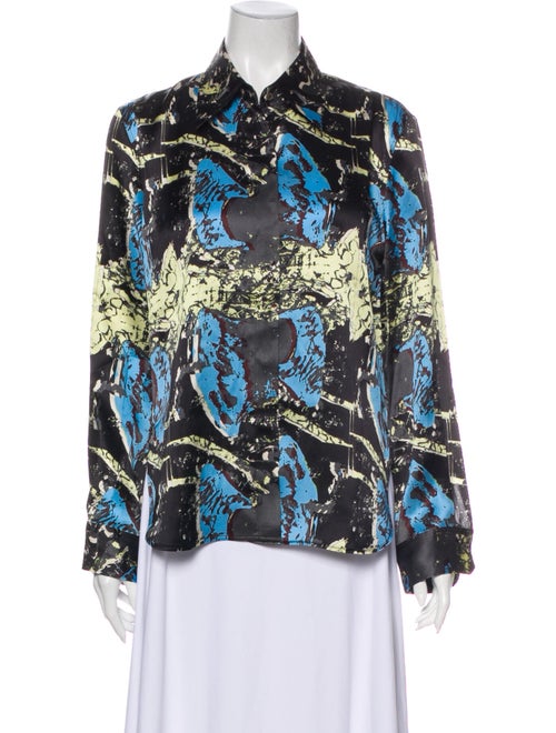 Jnby Silk Printed Button-Up Top Black
