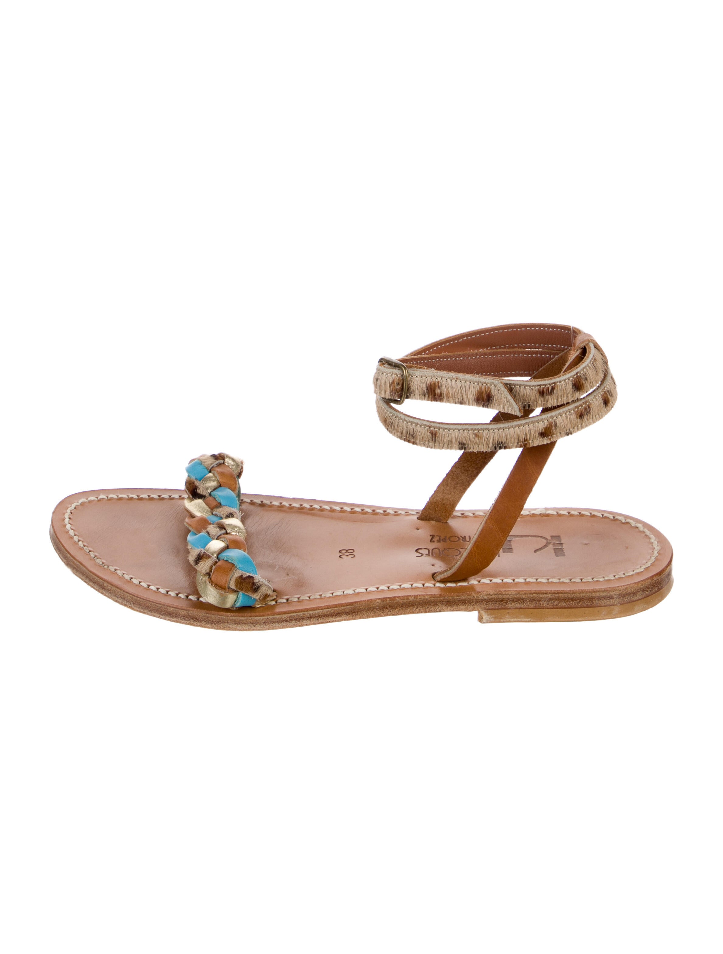 K Jacques St. Tropez Calf Hair Colorblock Pattern Gladiator Sandals