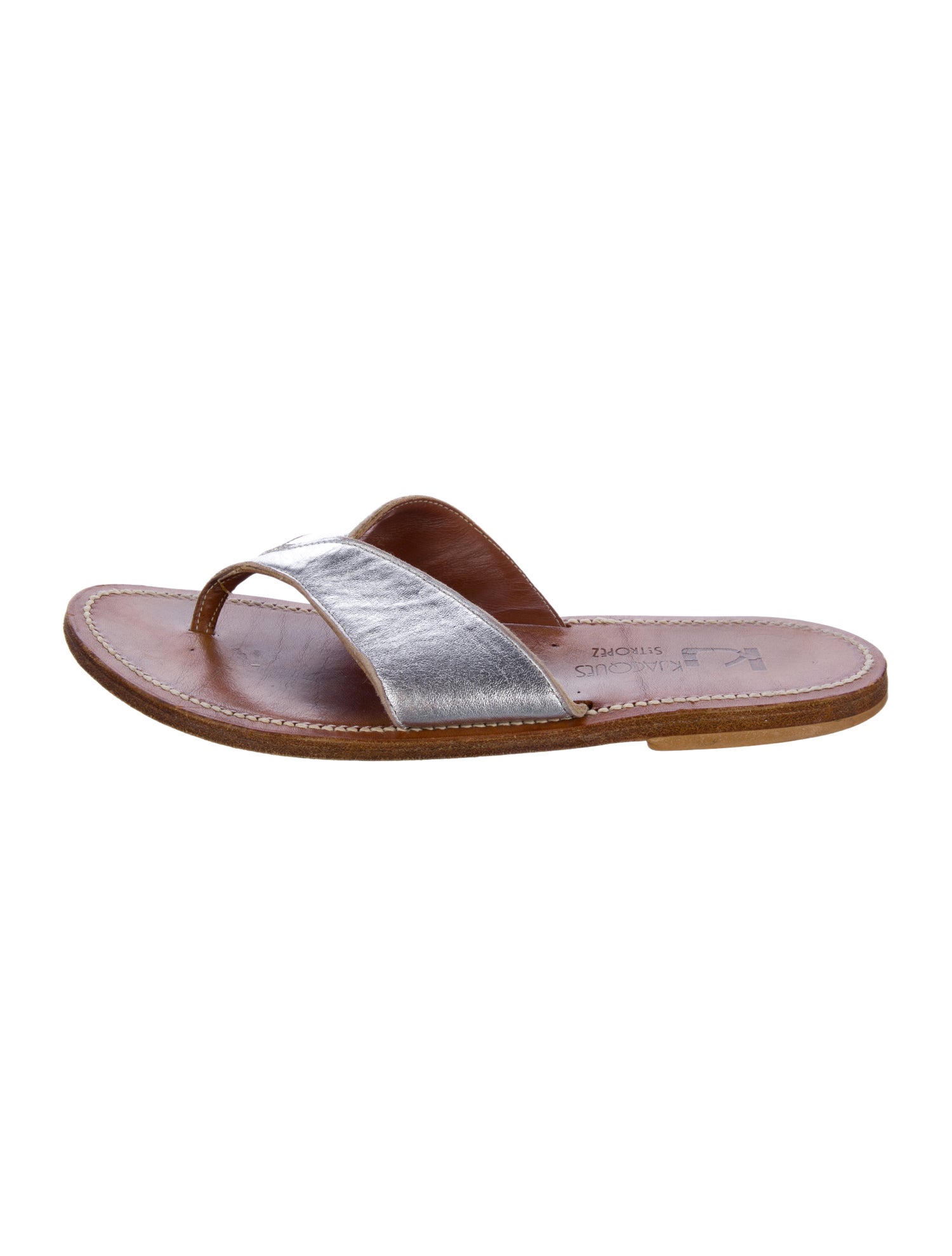 K Jacques St. Tropez Leather Printed Slides