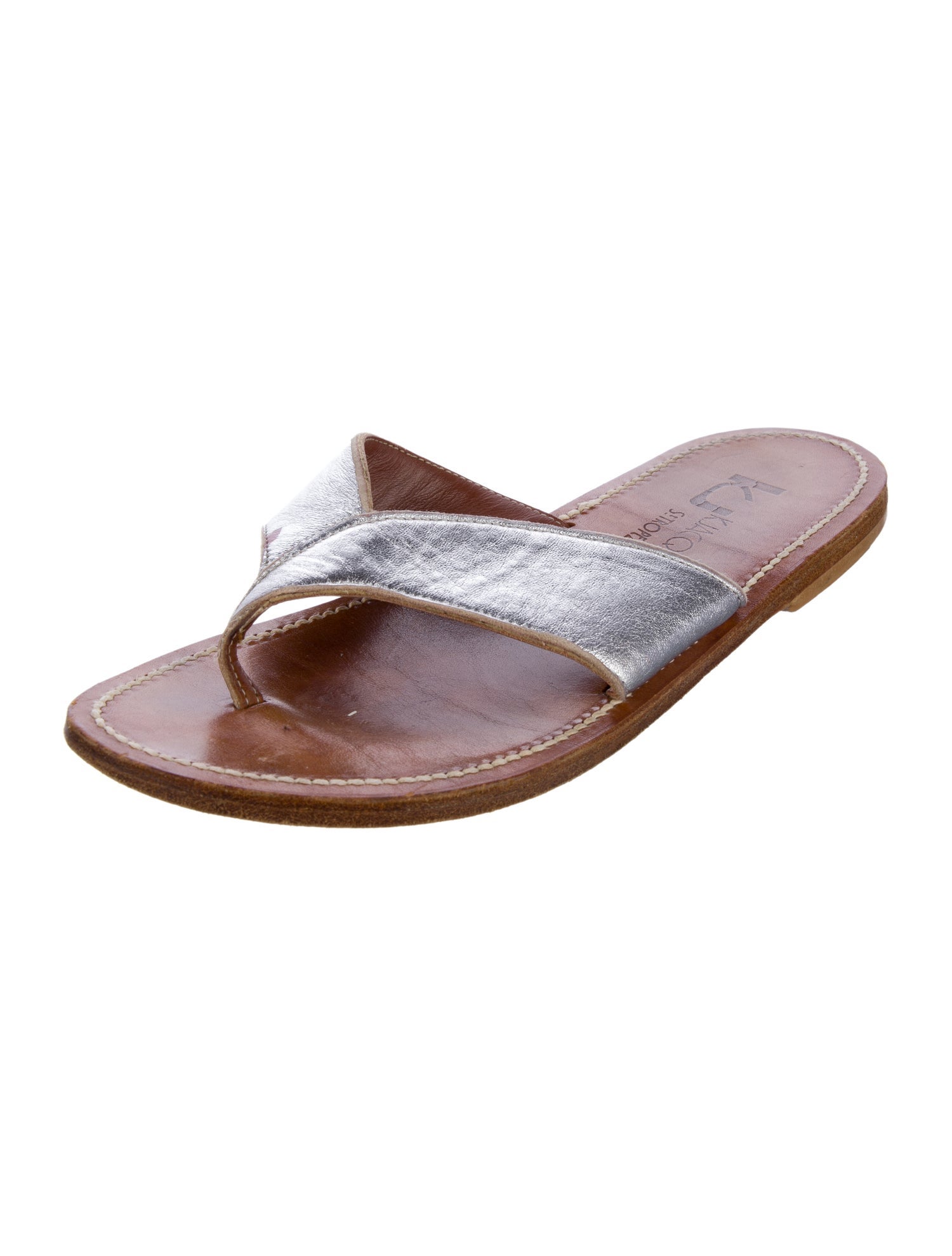 K Jacques St. Tropez Leather Printed Slides
