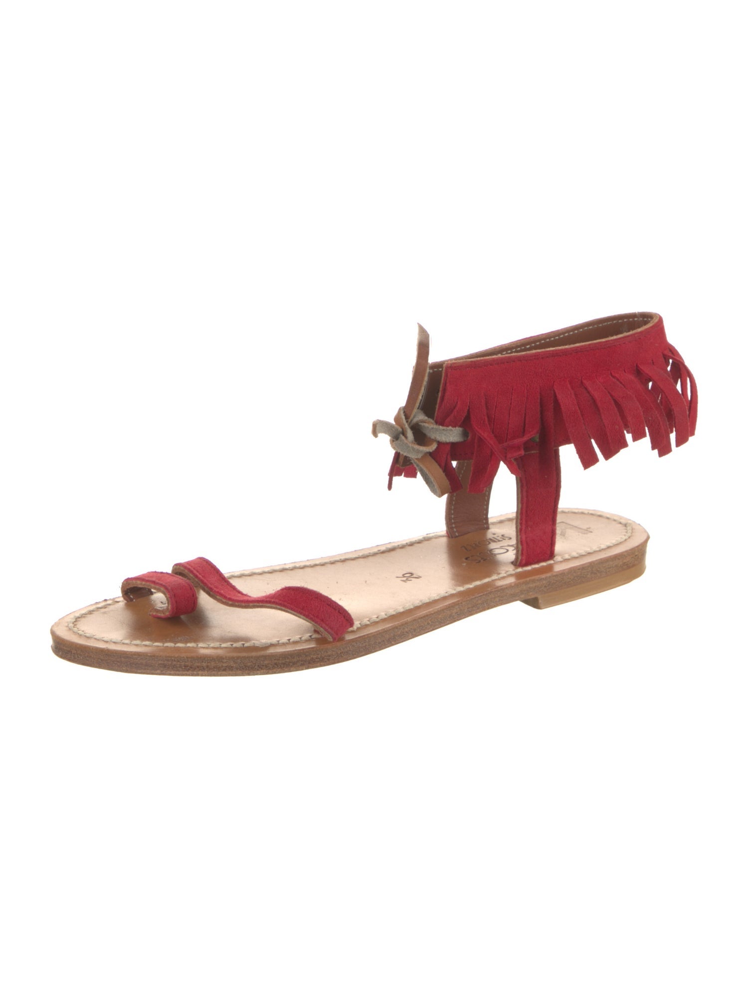 K Jacques St. Tropez Suede Fringe Trim Accent Sandals