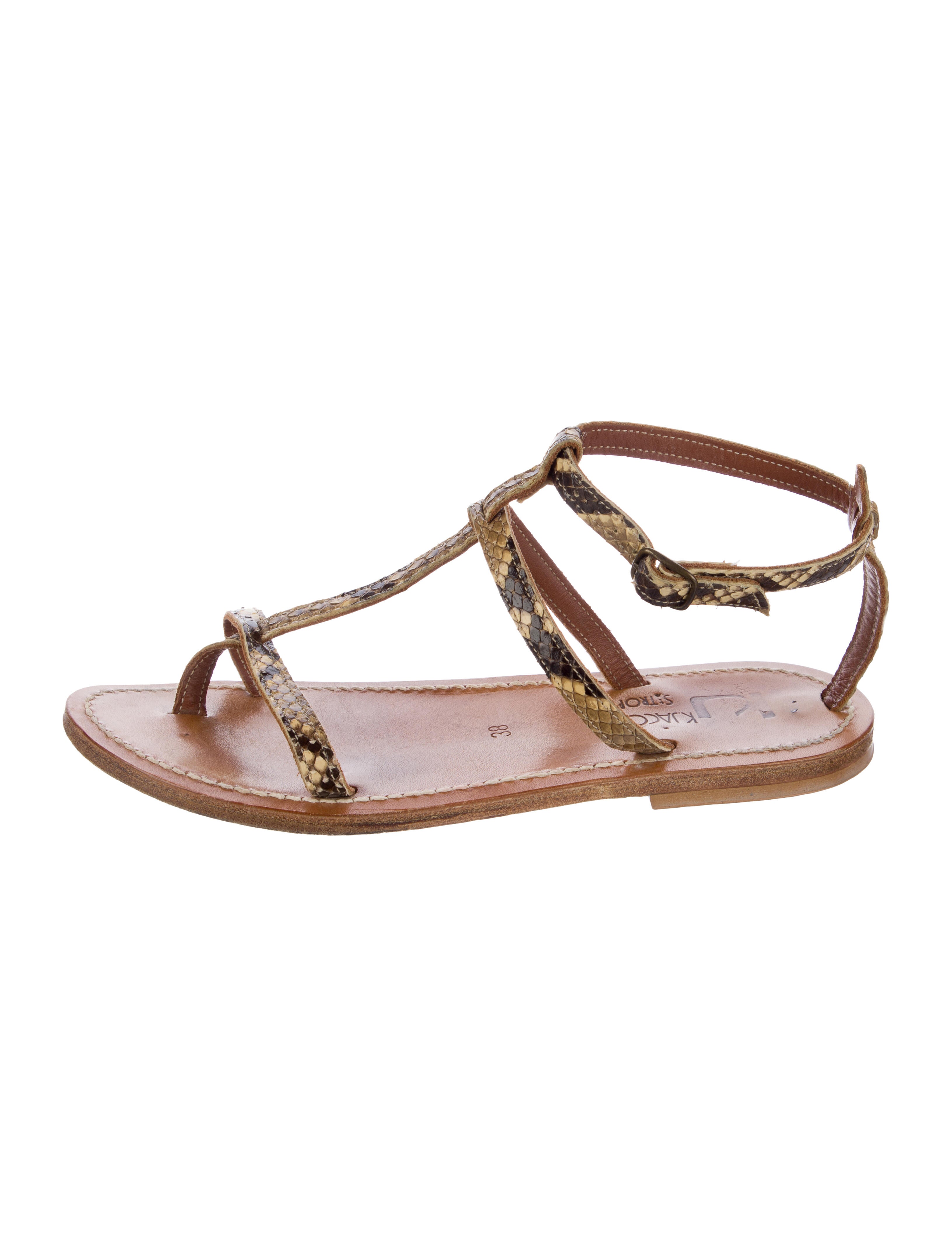 K Jacques St. Tropez Leather Animal Print T-Strap Sandals