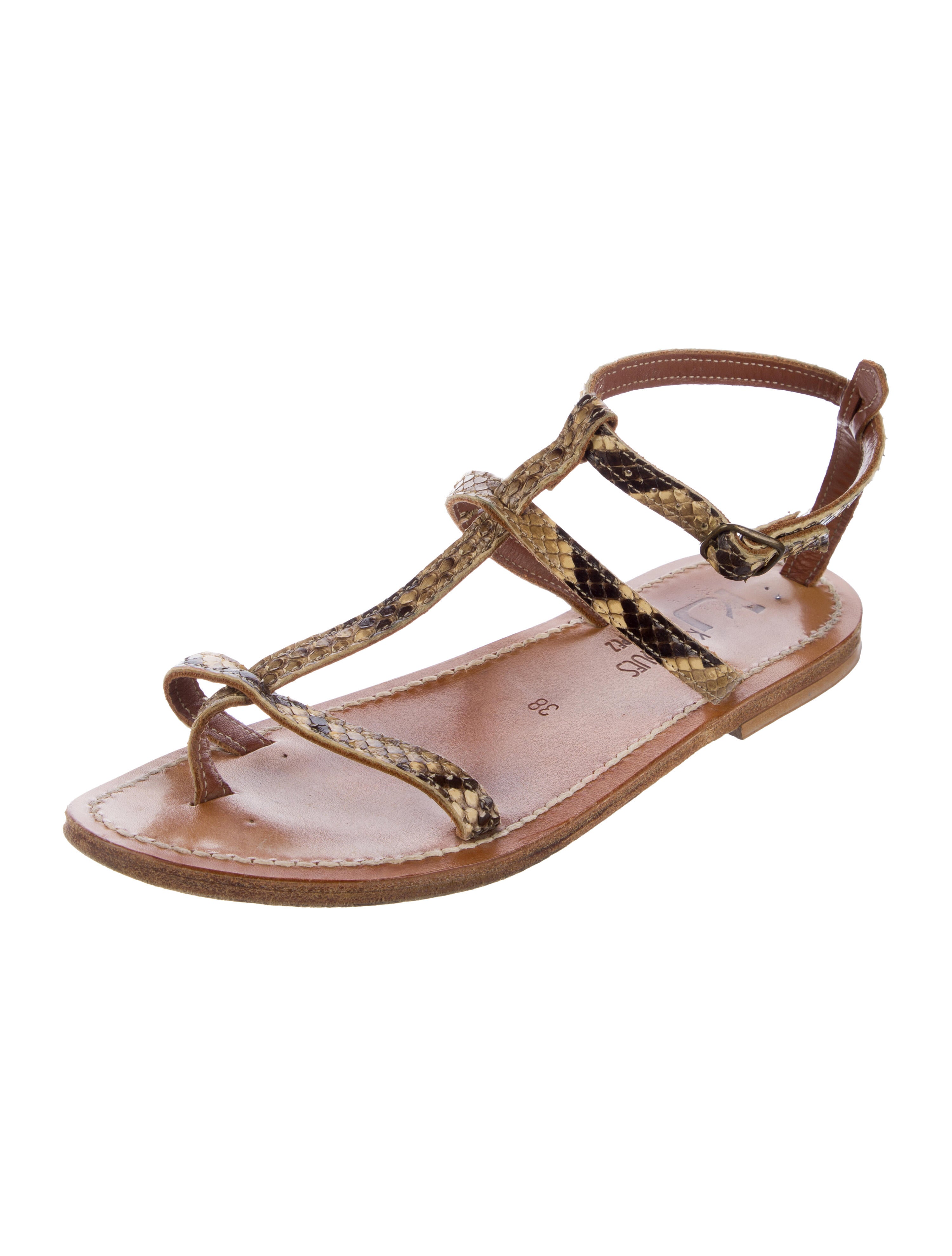 K Jacques St. Tropez Leather Animal Print T-Strap Sandals