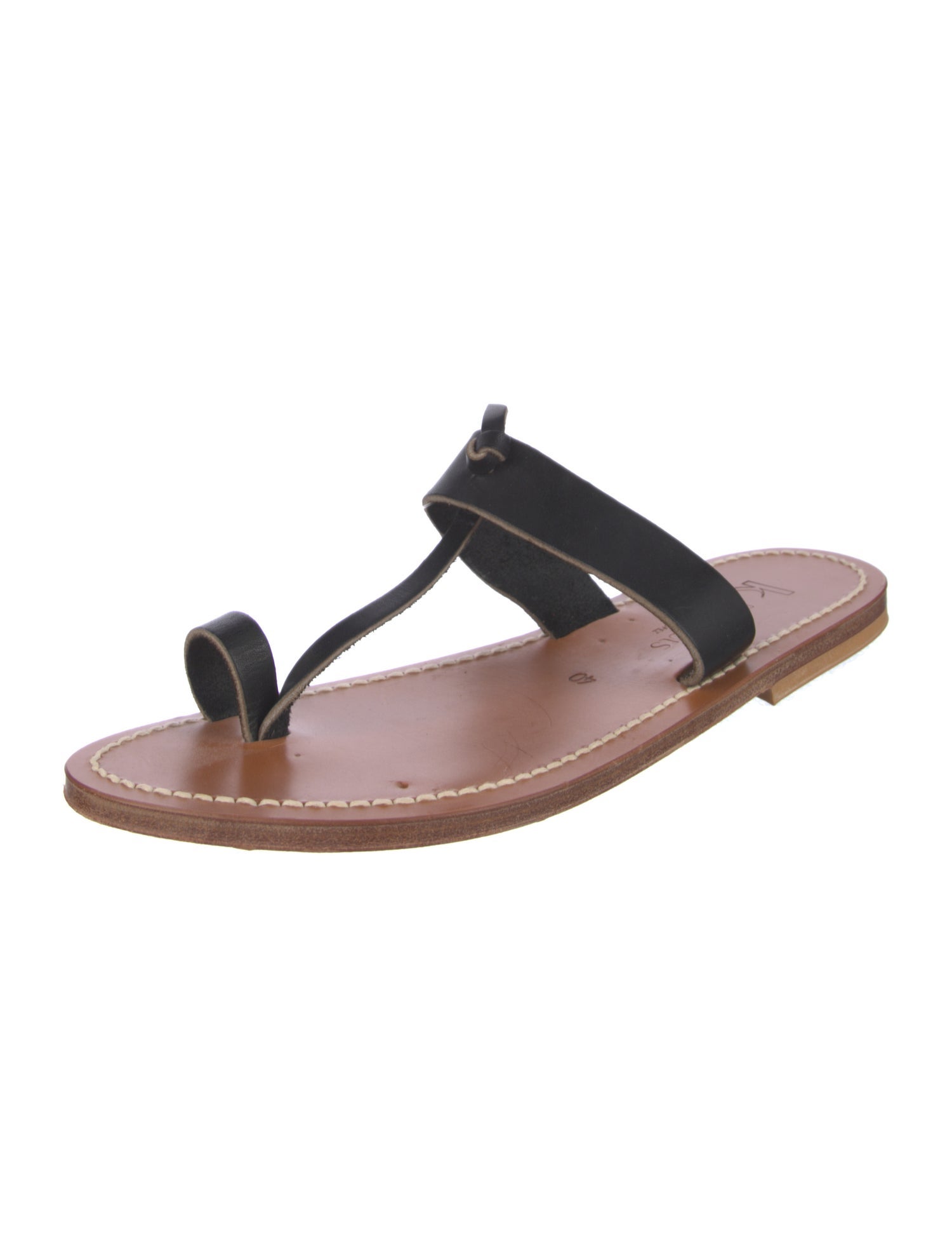 K Jacques St. Tropez Leather Whipstitch Trim Flats